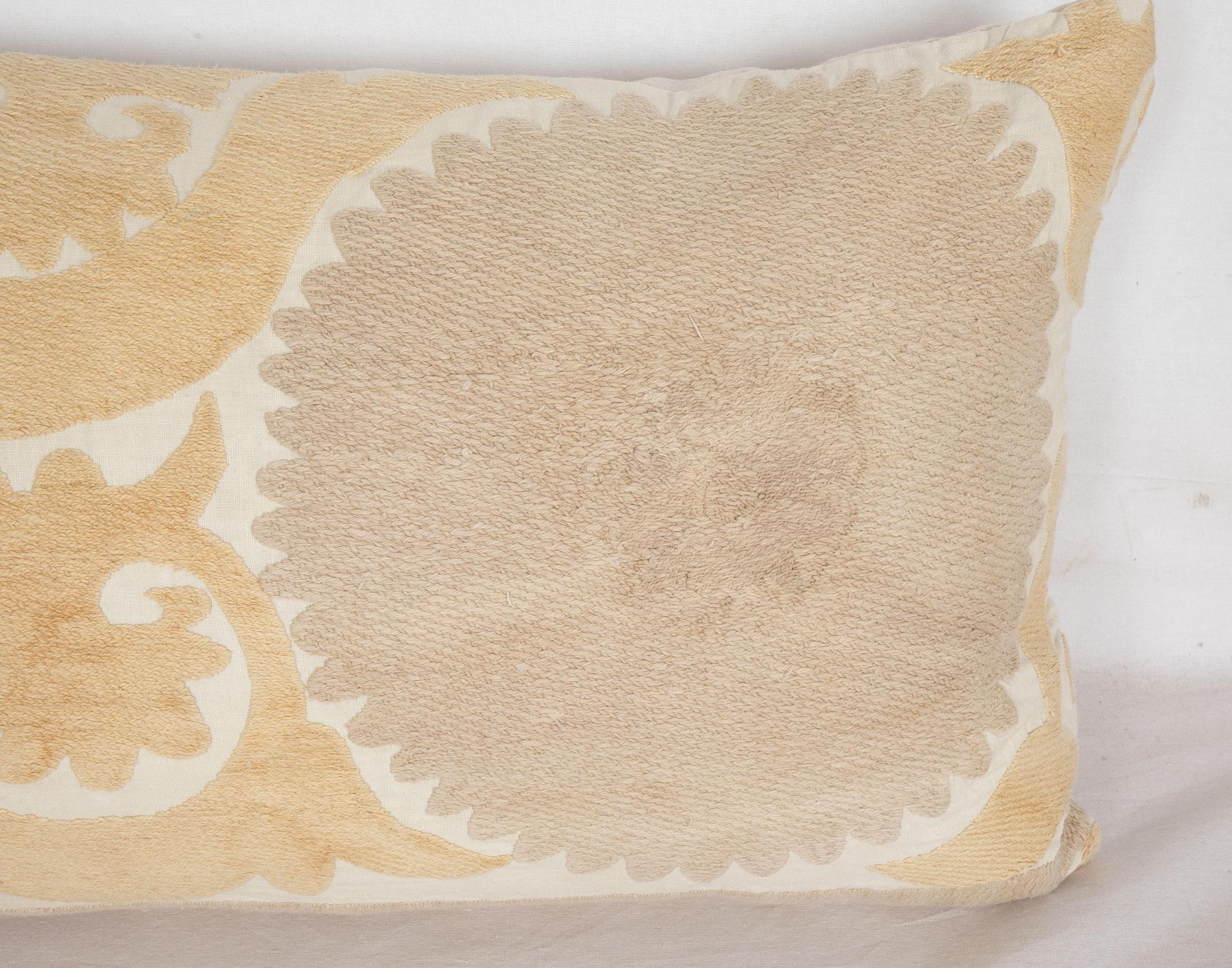 Cotton Suzani Lumbar Pillow Case Fashioned from a Mid-20th Century Uzbek Suzani