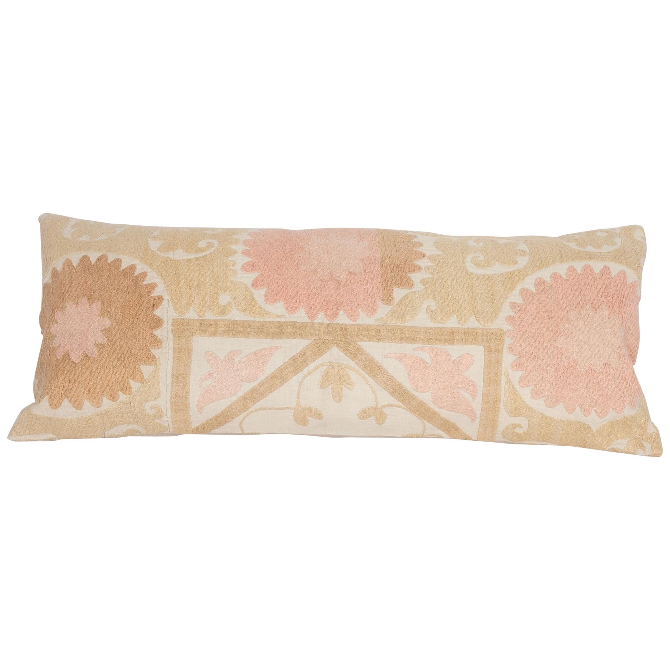 Suzani Lumbar Pillow Case Fashioned from a Mid-20th Century Uzbek Suzani