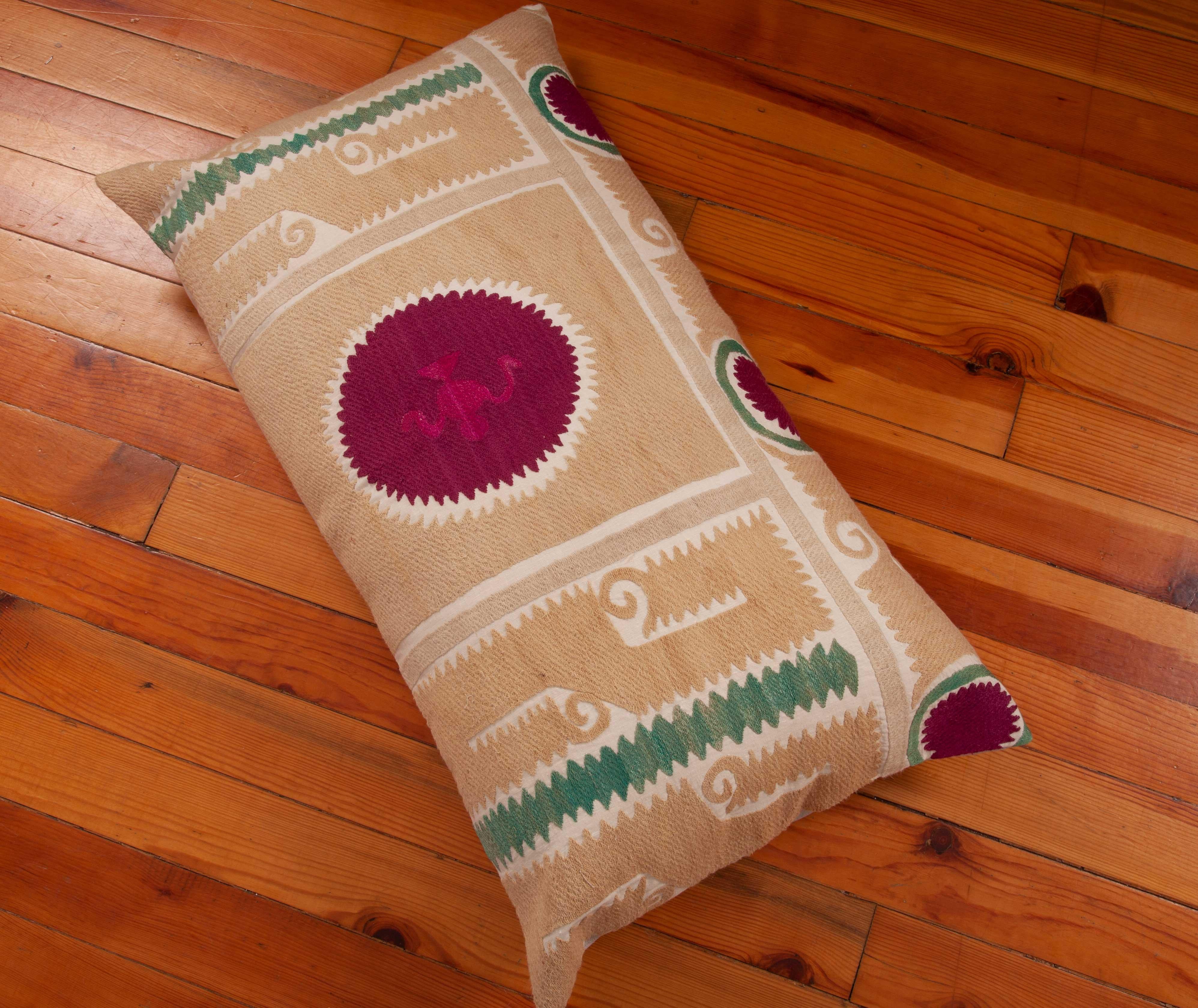 Suzani Lumbar Pillow Case Fashioned from a Samarkand Suzani, Mid-20th Century For Sale 1