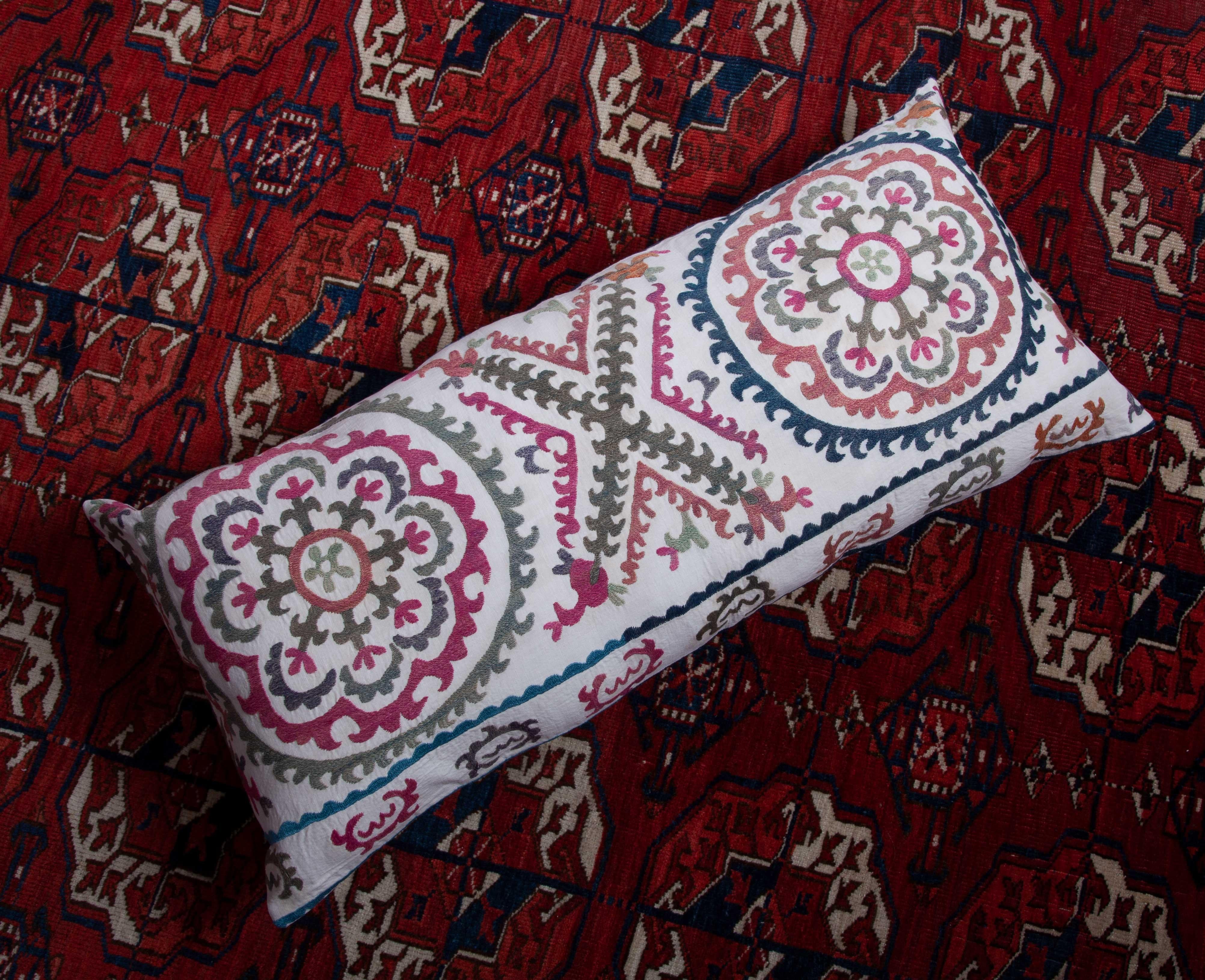 Suzani Lumbar Pillow Case Fashioned from a Vintage Suzani In Good Condition In Istanbul, TR