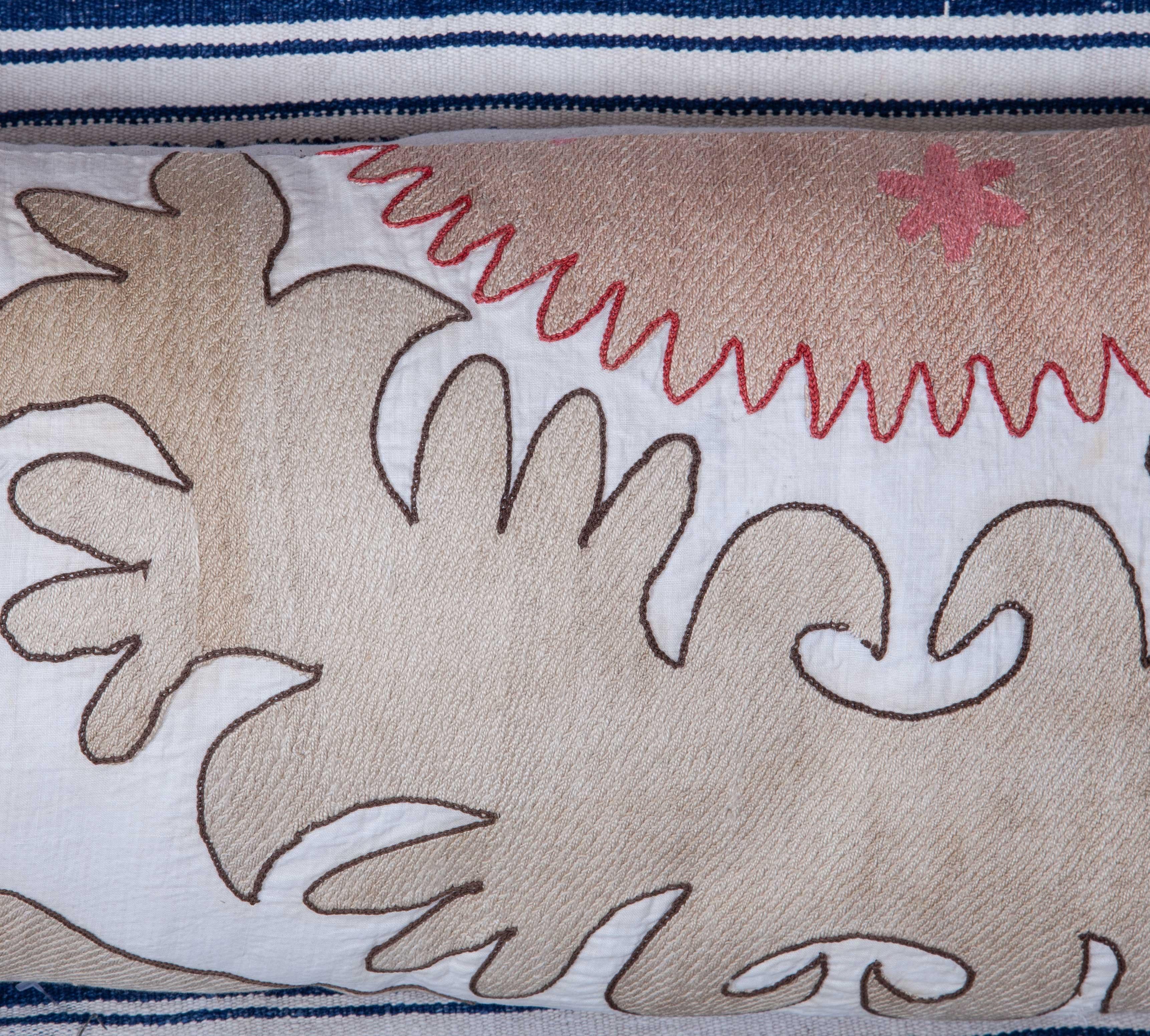 Suzani Lumbar Pillow Case Made from a Vintage Uzbek Suzani, Mid-20th Century In Good Condition In Istanbul, TR