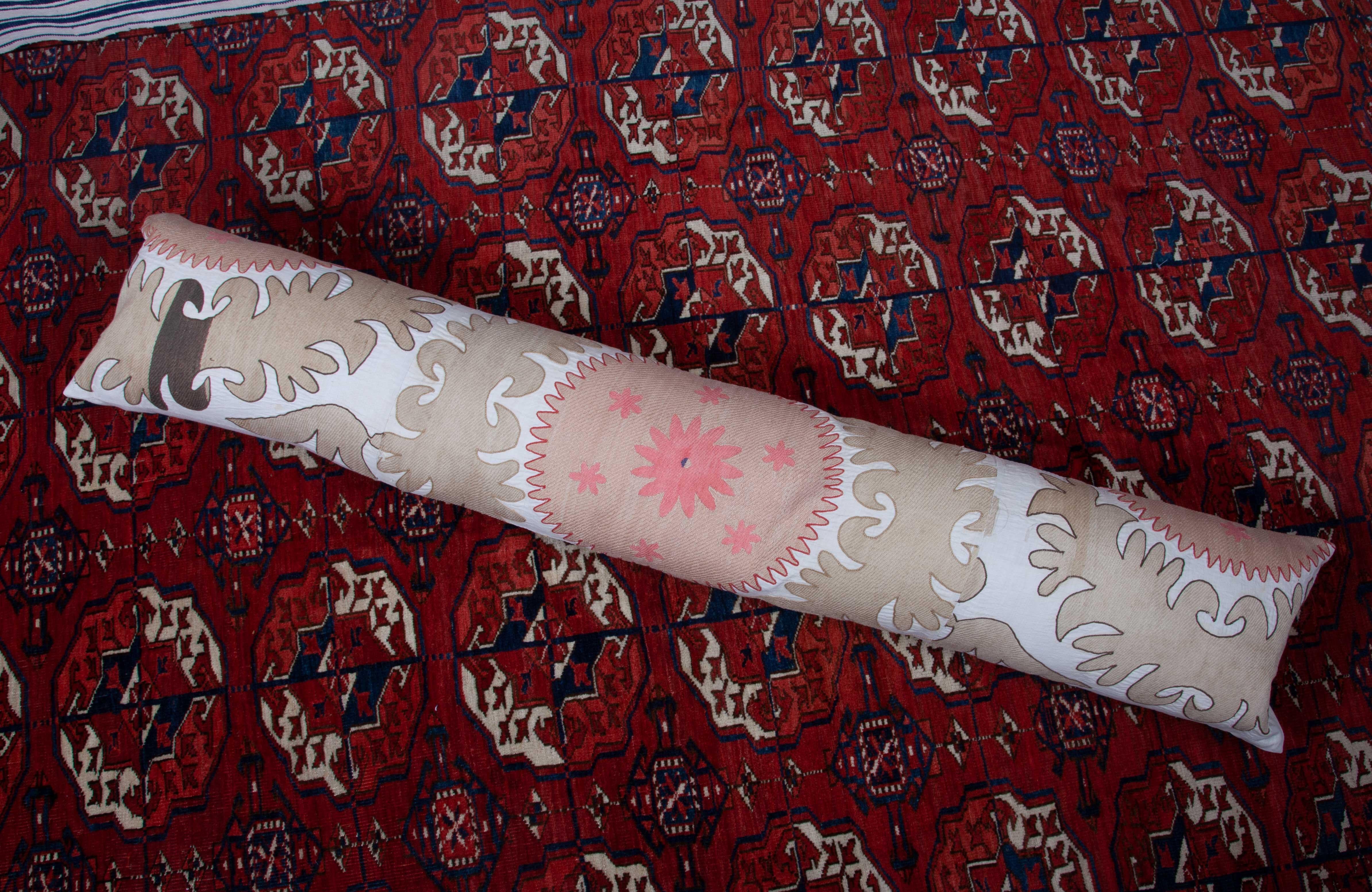 Cotton Suzani Lumbar Pillow Case Made from a Vintage Uzbek Suzani, Mid-20th Century