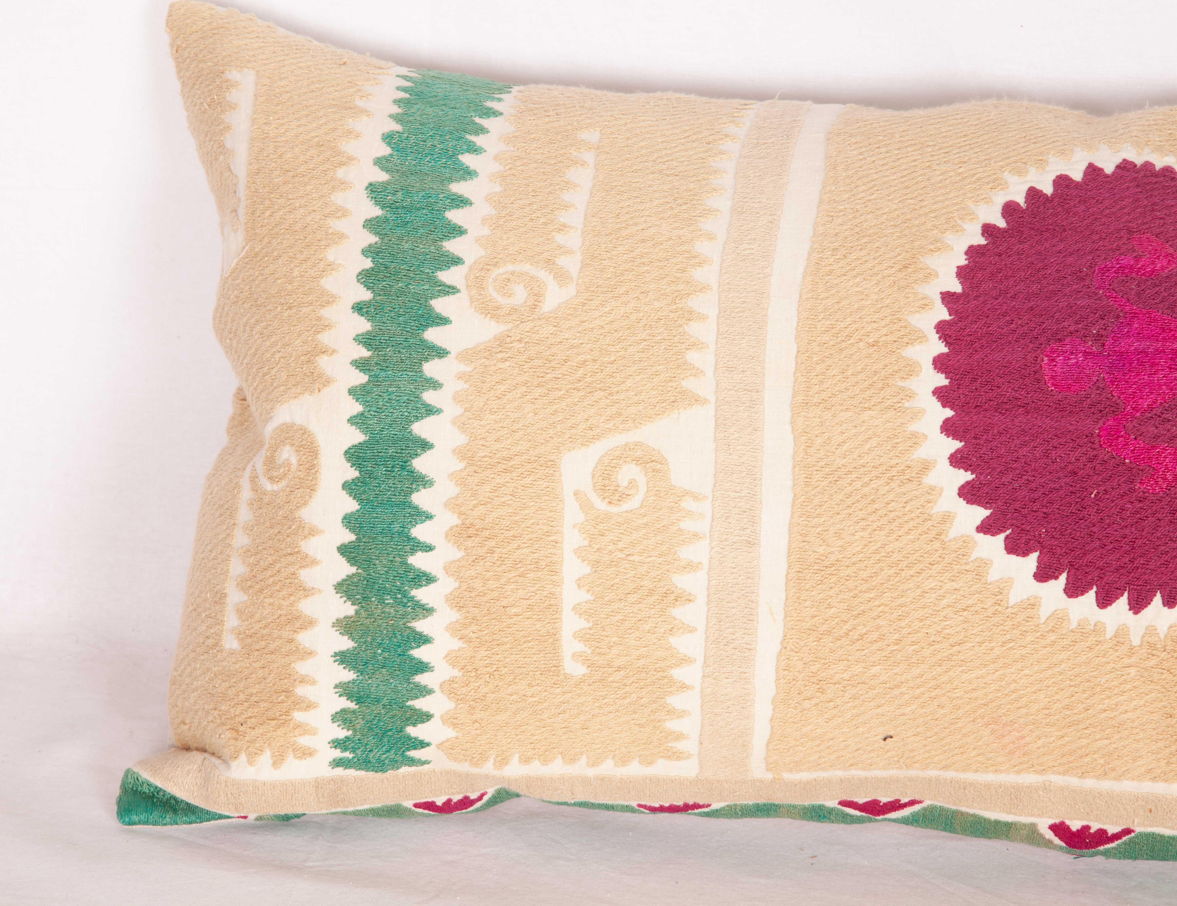 Embroidered Suzani Lumbar Pillow Case Made from a Vintage Uzbek Suzani, Mid-20th Century