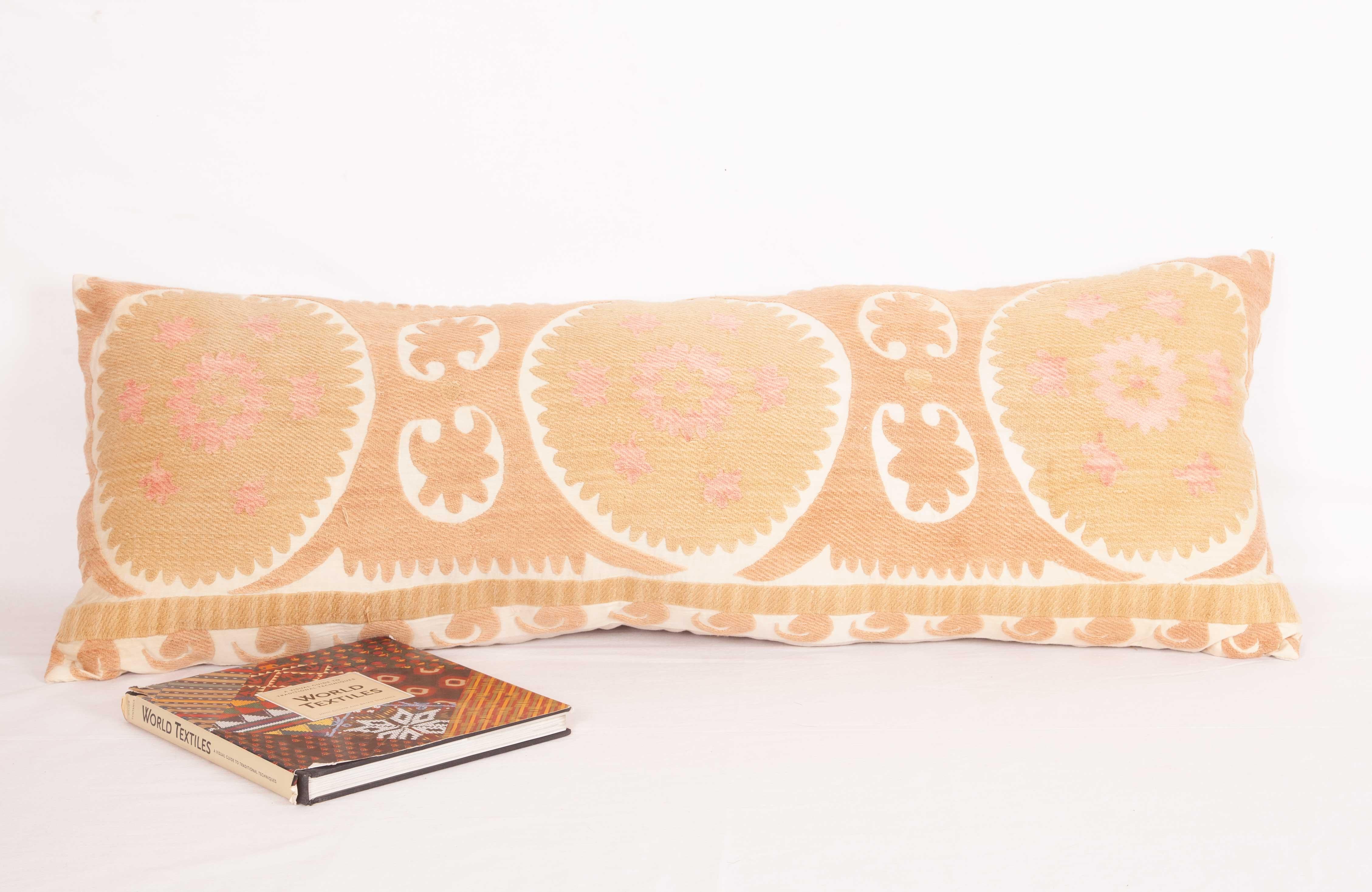 Embroidered Suzani Lumbar Pillow Case Made from a Vintage Uzbek Suzani, Mid-20th Century