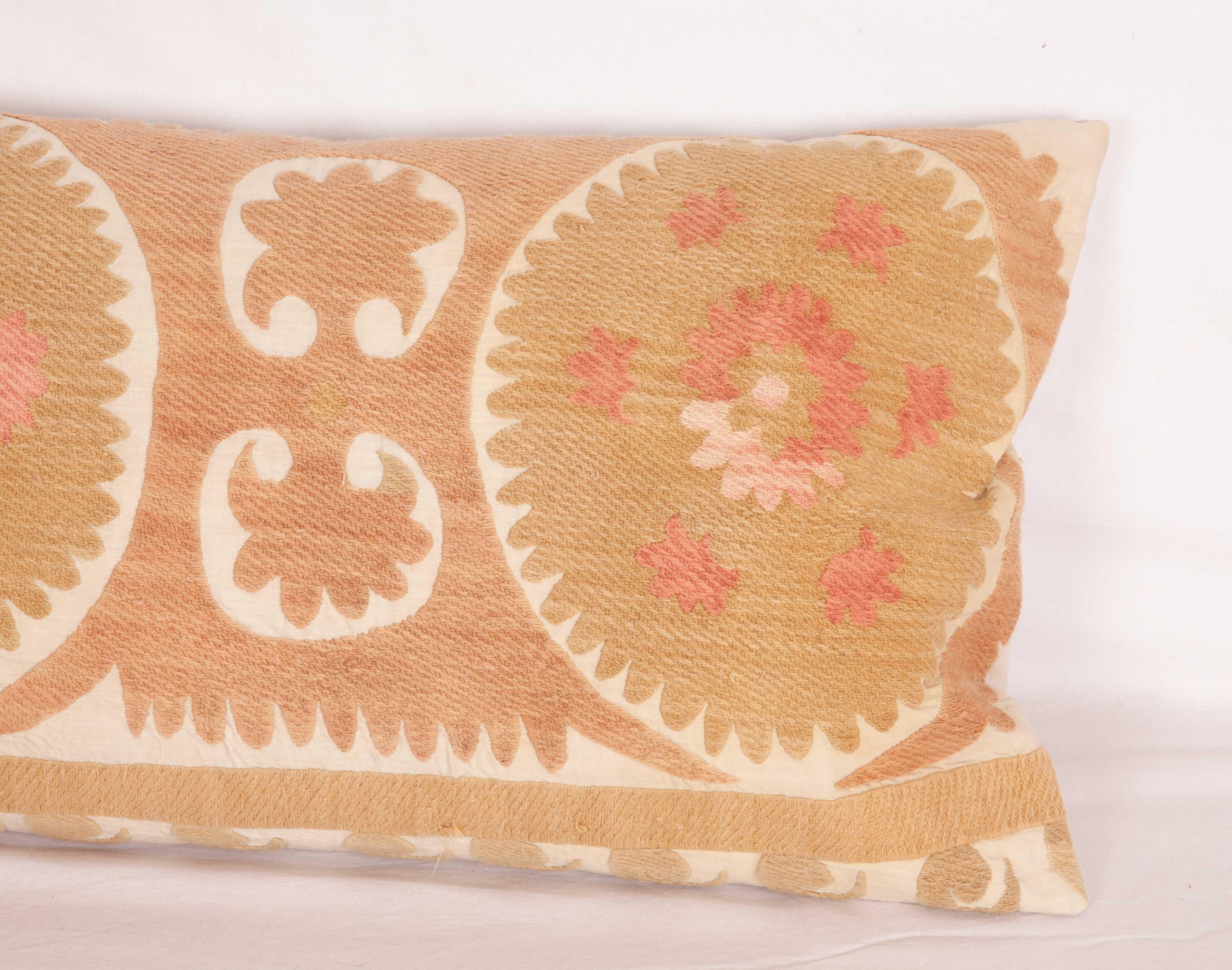 Embroidered Suzani Lumbar Pillow Case Made from a Vintage Uzbek Suzani, Mid-20th Century For Sale