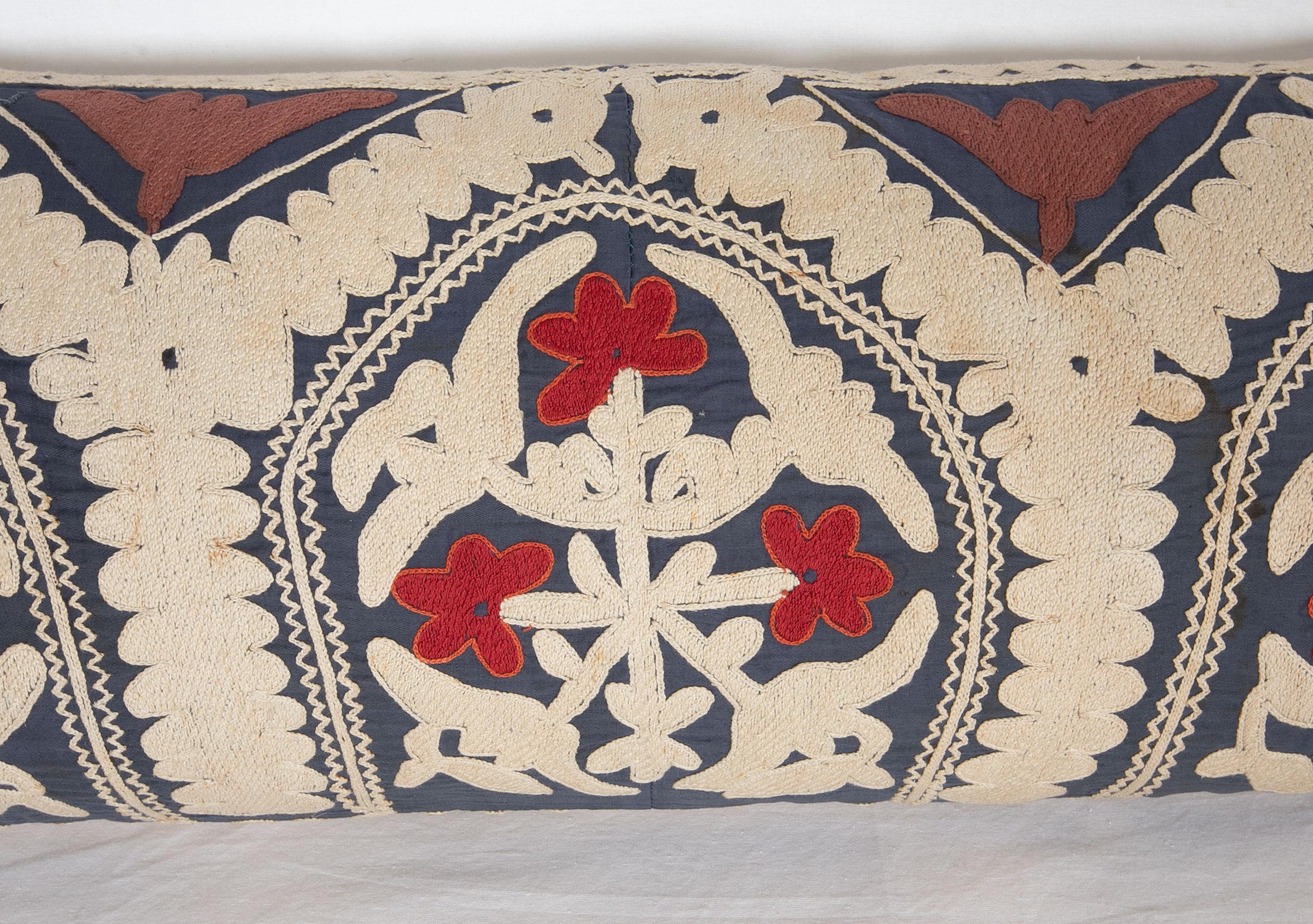 Embroidered Suzani Lumbar Pillow Case Made from a Vintage Uzbek Suzani, Mid-20th Century