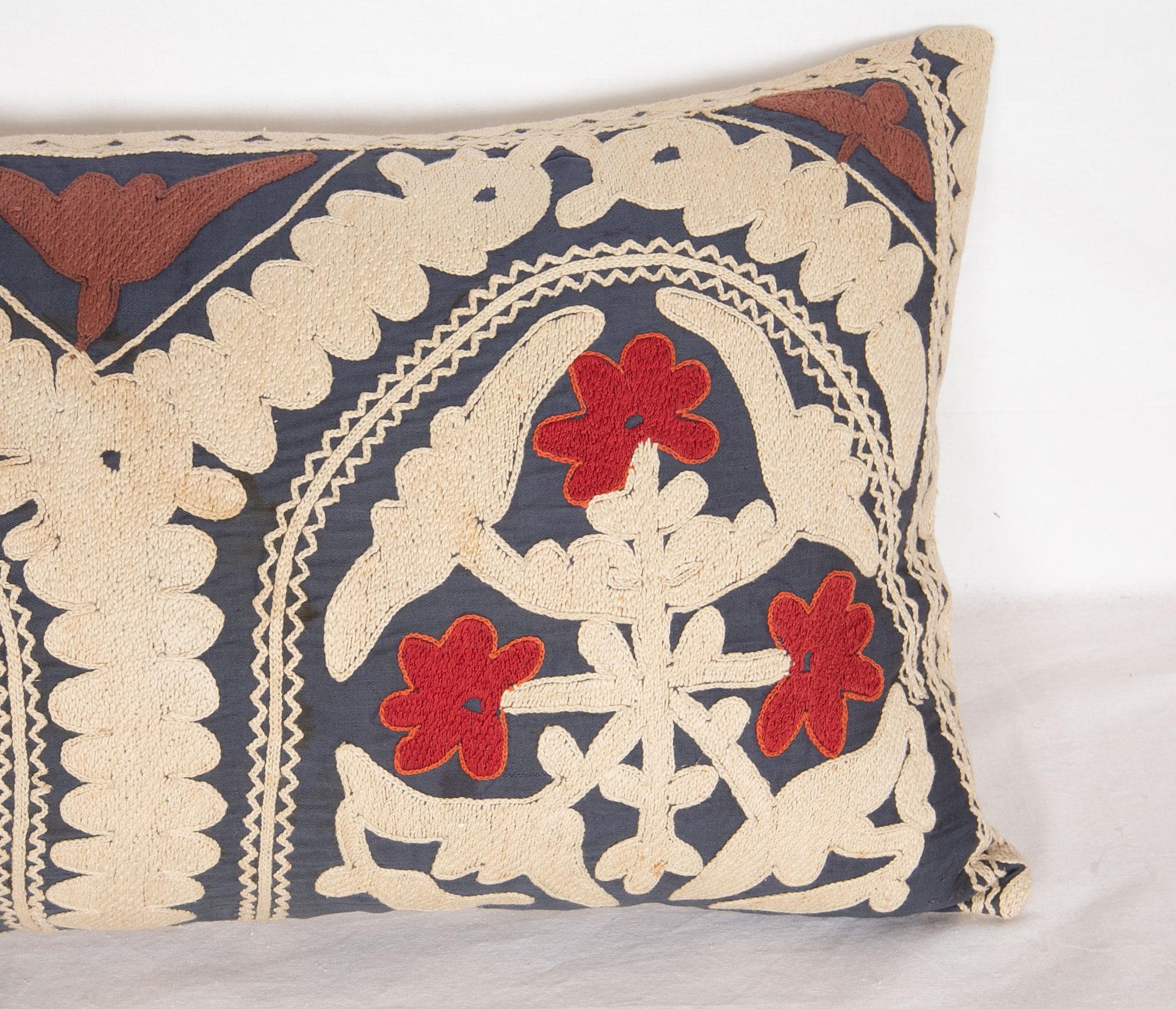 Suzani Lumbar Pillow Case Made from a Vintage Uzbek Suzani, Mid-20th Century In Good Condition In Istanbul, TR