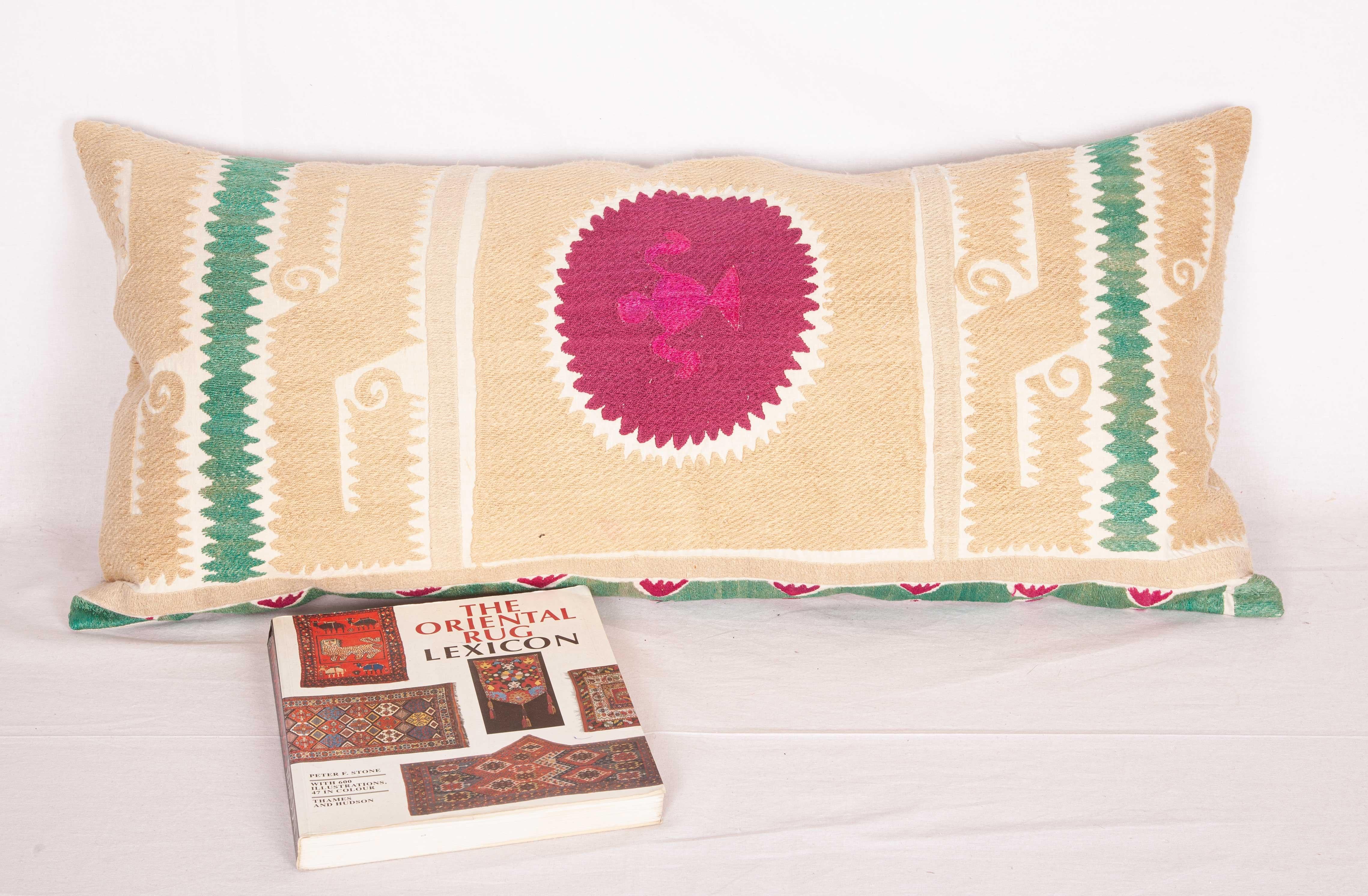 Cotton Suzani Lumbar Pillow Case Made from a Vintage Uzbek Suzani, Mid-20th Century