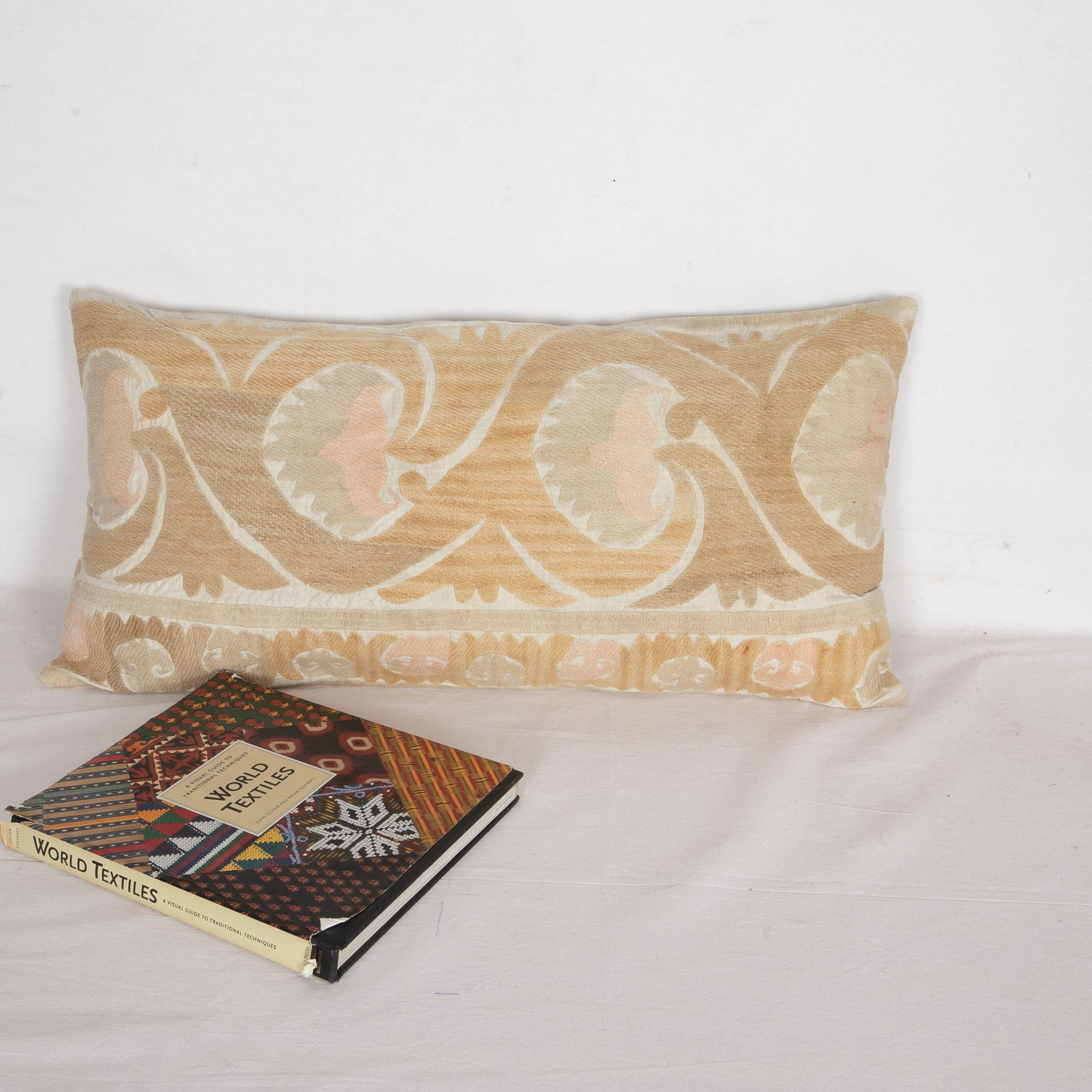 Cotton Suzani Lumbar Pillow Case Made from a Vintage Uzbek Suzani, Mid-20th Century For Sale