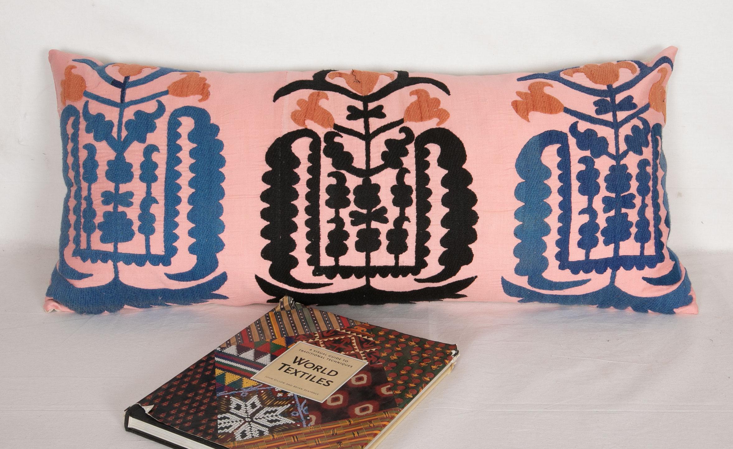 Cotton Suzani Lumbar Pillow Case Made from a Vintage Uzbek Suzani, Mid-20th Century