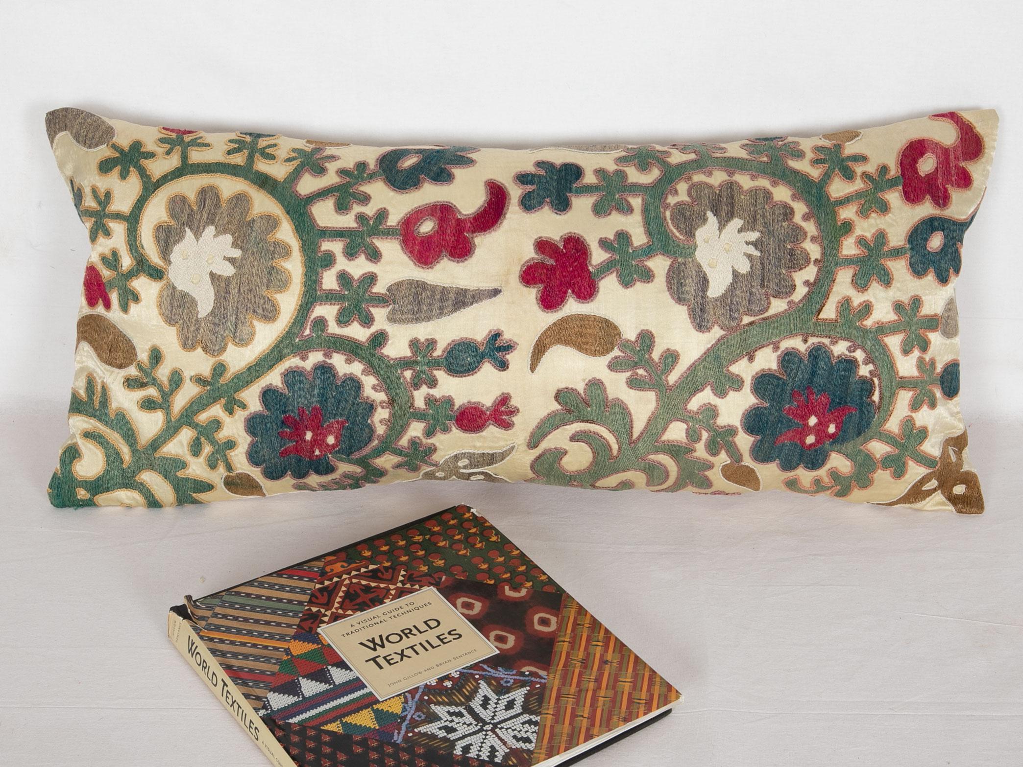 Cotton Suzani Lumbar Pillow Case Made from a Vintage Uzbek Suzani, Mid-20th Century
