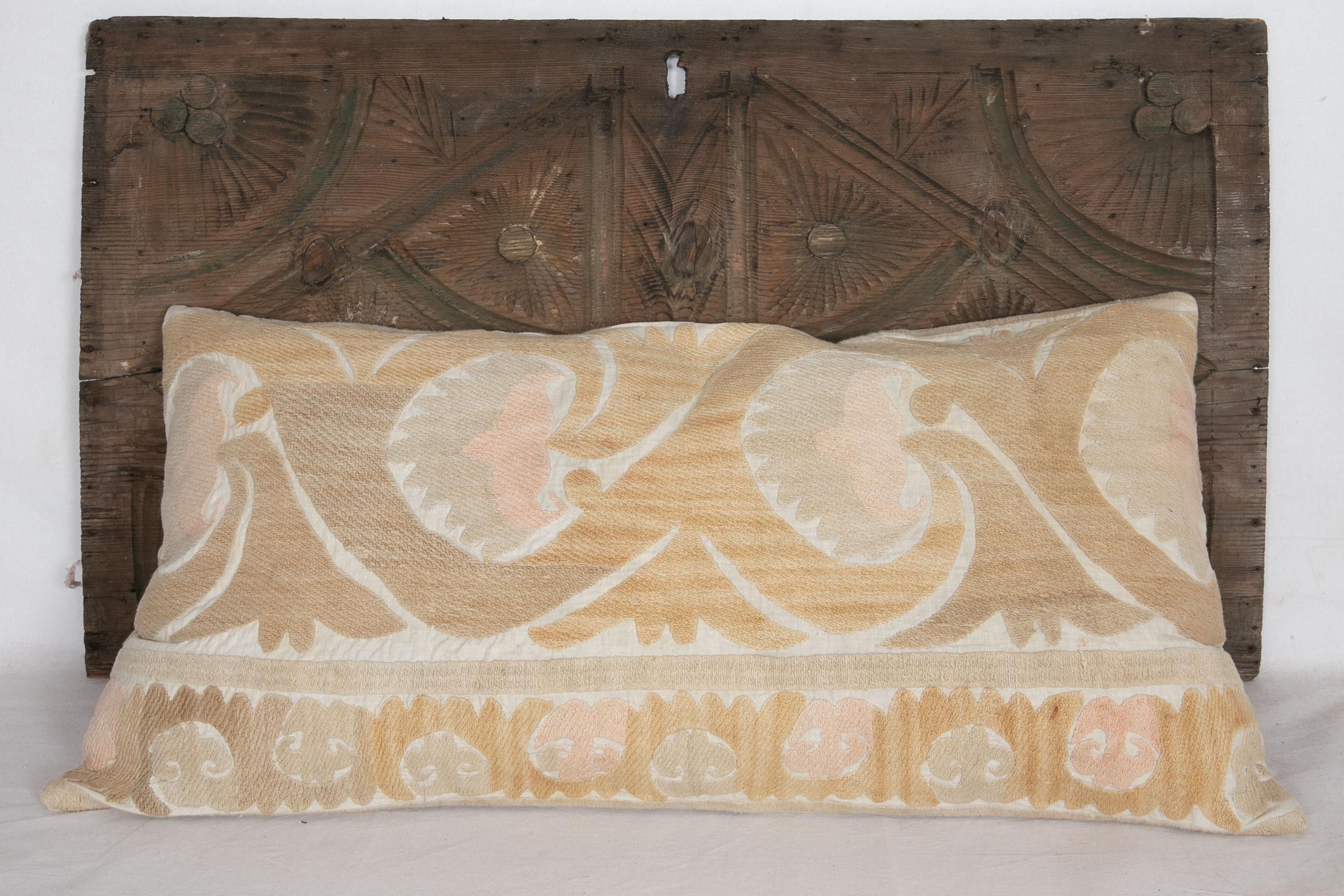 Suzani Lumbar Pillow Case Made from a Vintage Uzbek Suzani, Mid-20th Century For Sale 1