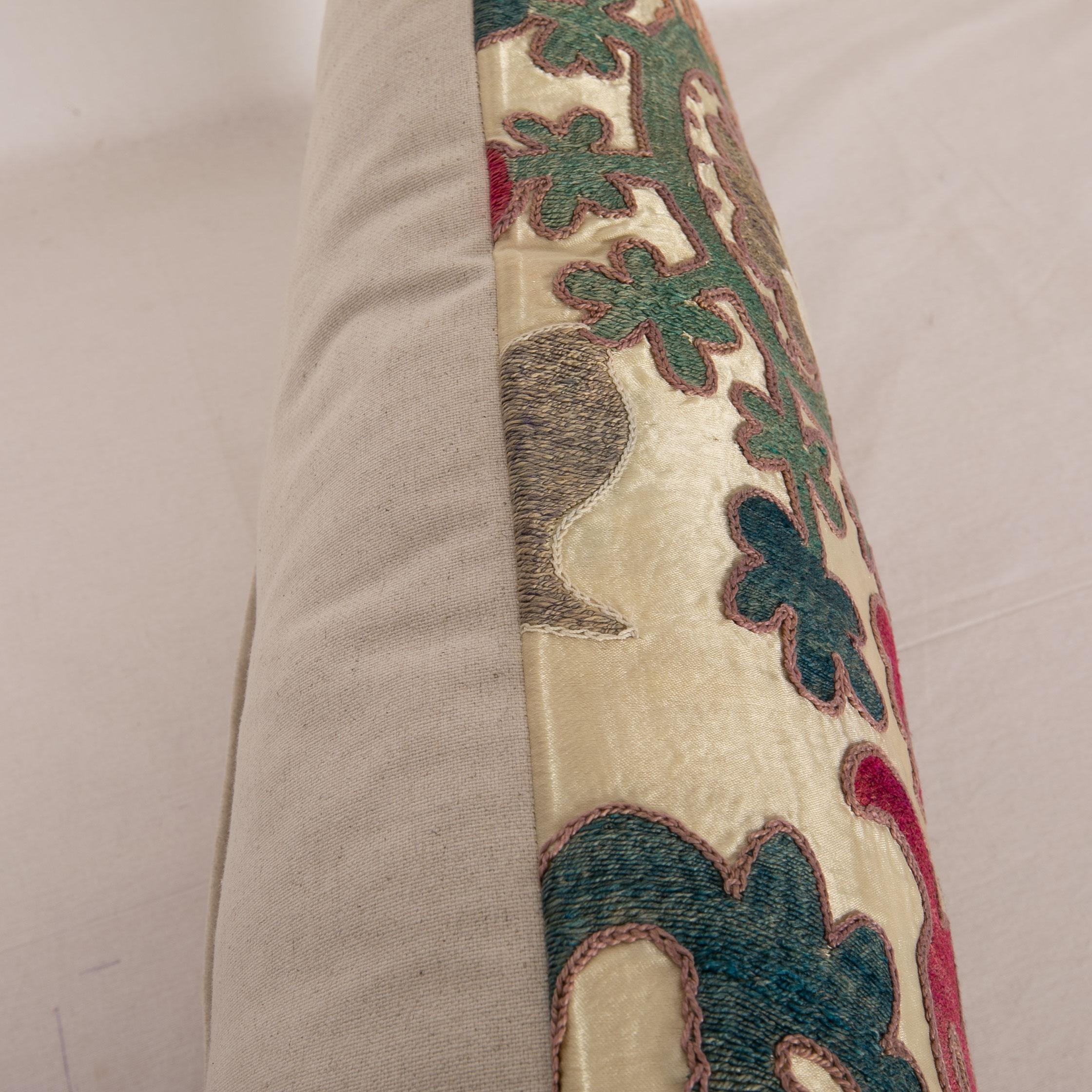 Suzani Lumbar Pillow Case Made from a Vintage Uzbek Suzani, Mid-20th Century 1