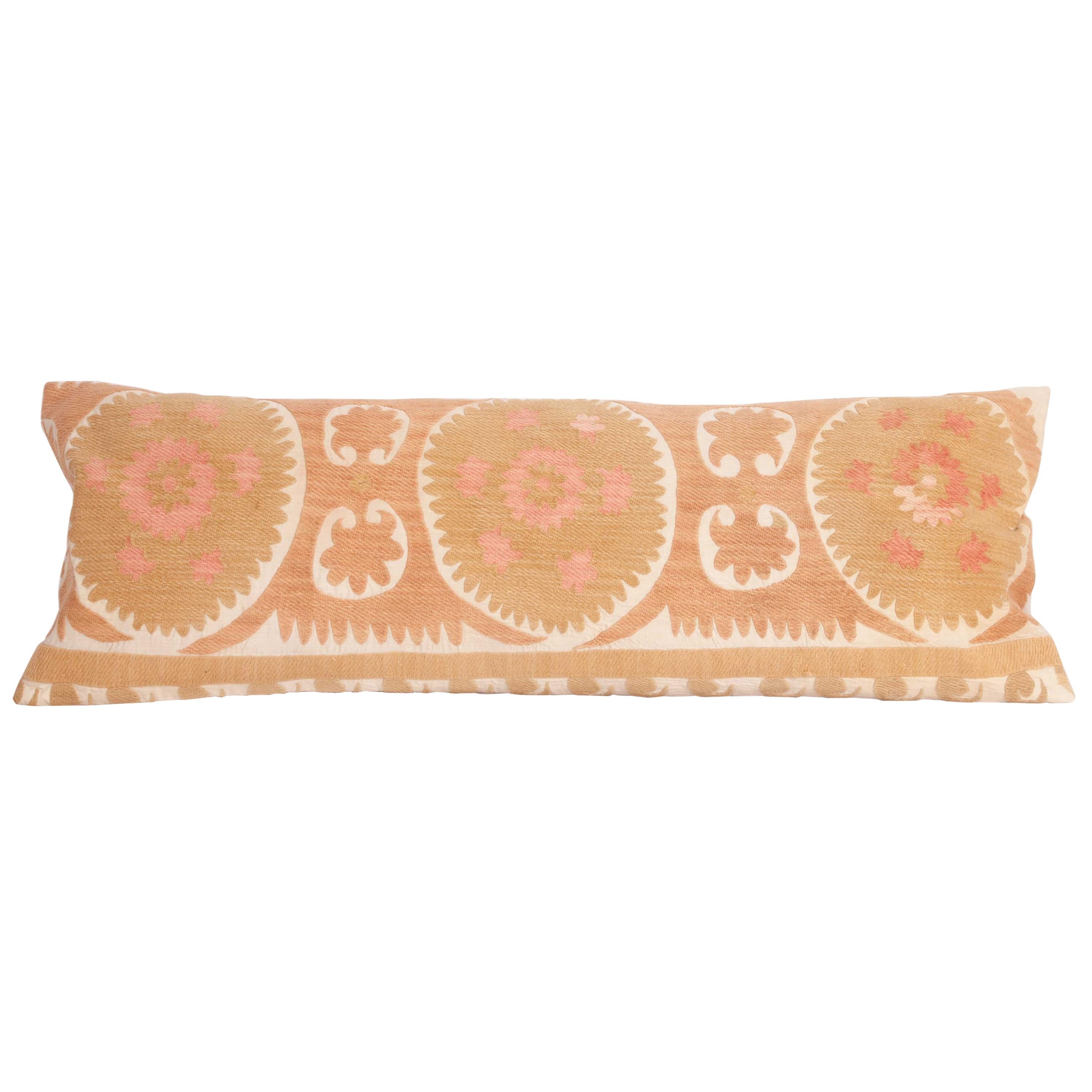 Suzani Lumbar Pillow Case Made from a Vintage Uzbek Suzani, Mid-20th Century For Sale