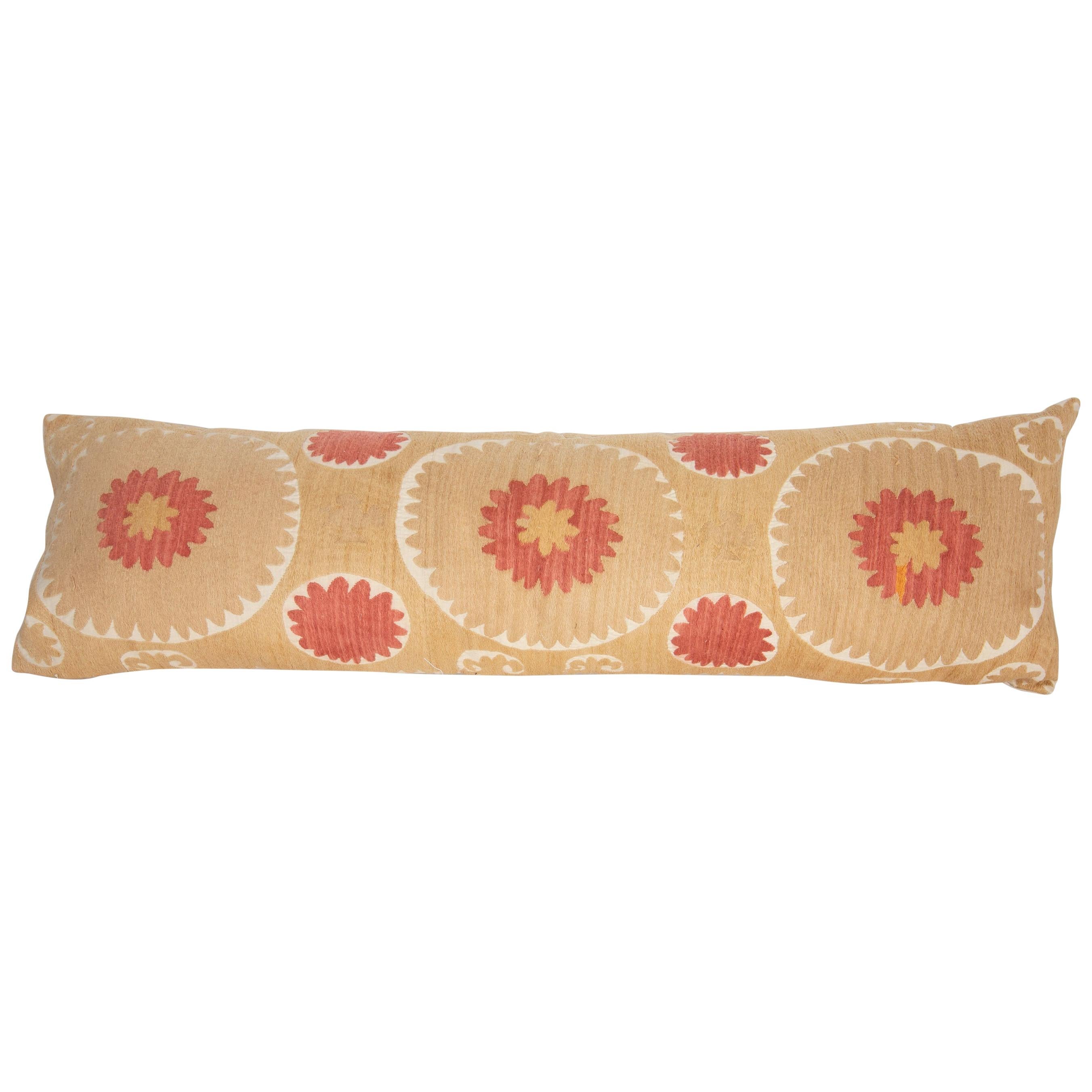 Suzani Lumbar Pillow Case Made from a Vintage Uzbek Suzani, Mid-20th Century For Sale