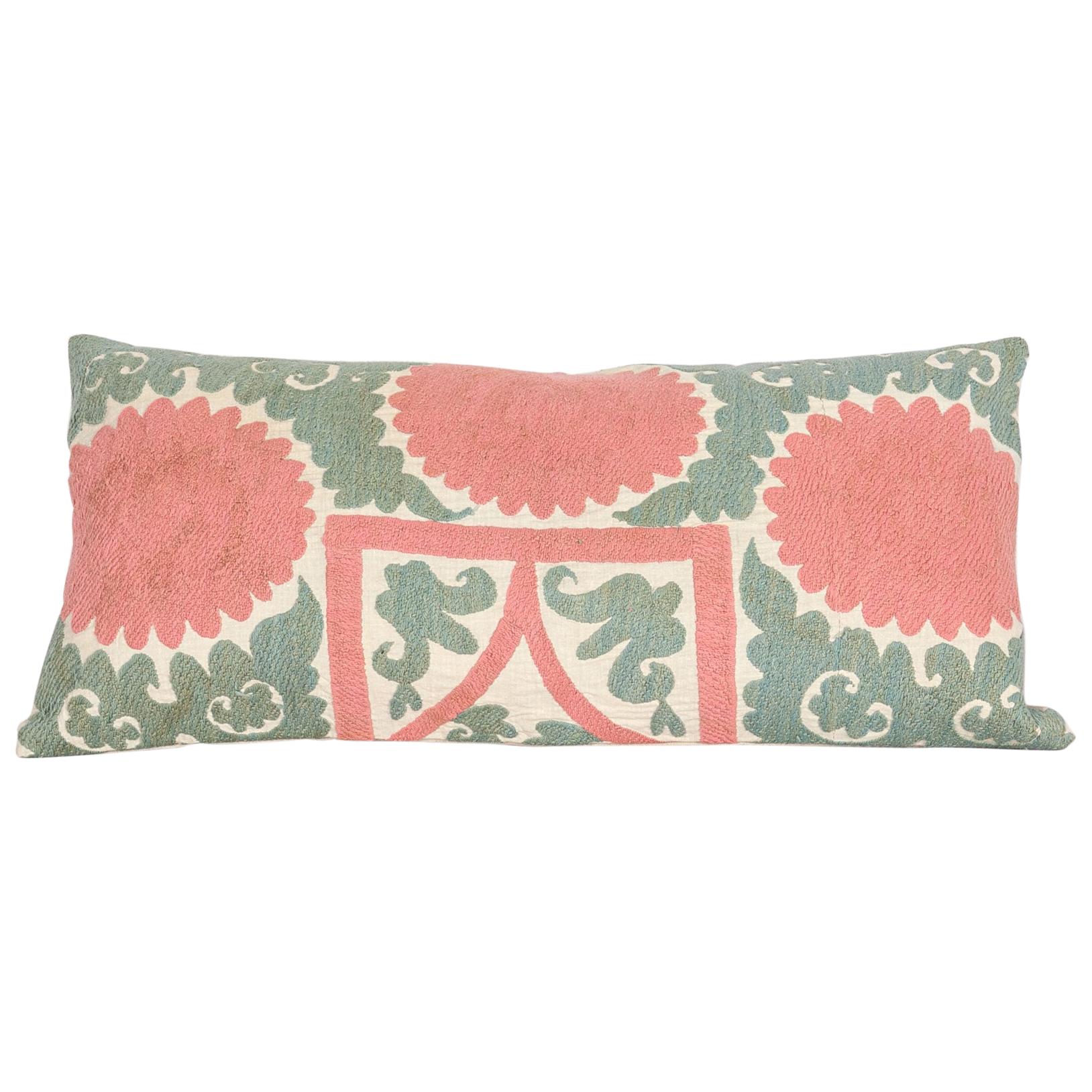 Suzani Lumbar Pillow Case Made from a Vintage Uzbek Suzani, Mid-20th Century