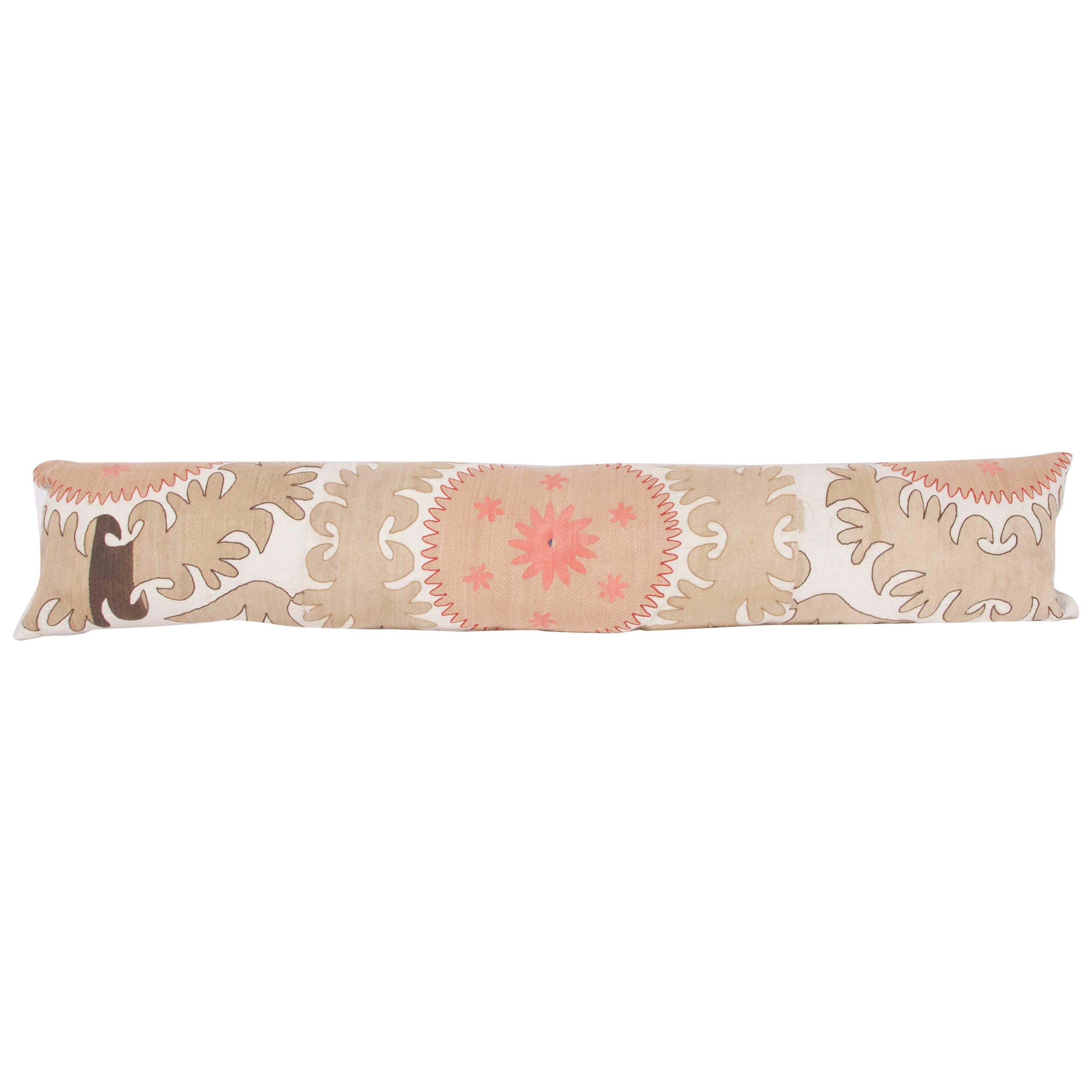 Suzani Lumbar Pillow Case Made from a Vintage Uzbek Suzani, Mid20th