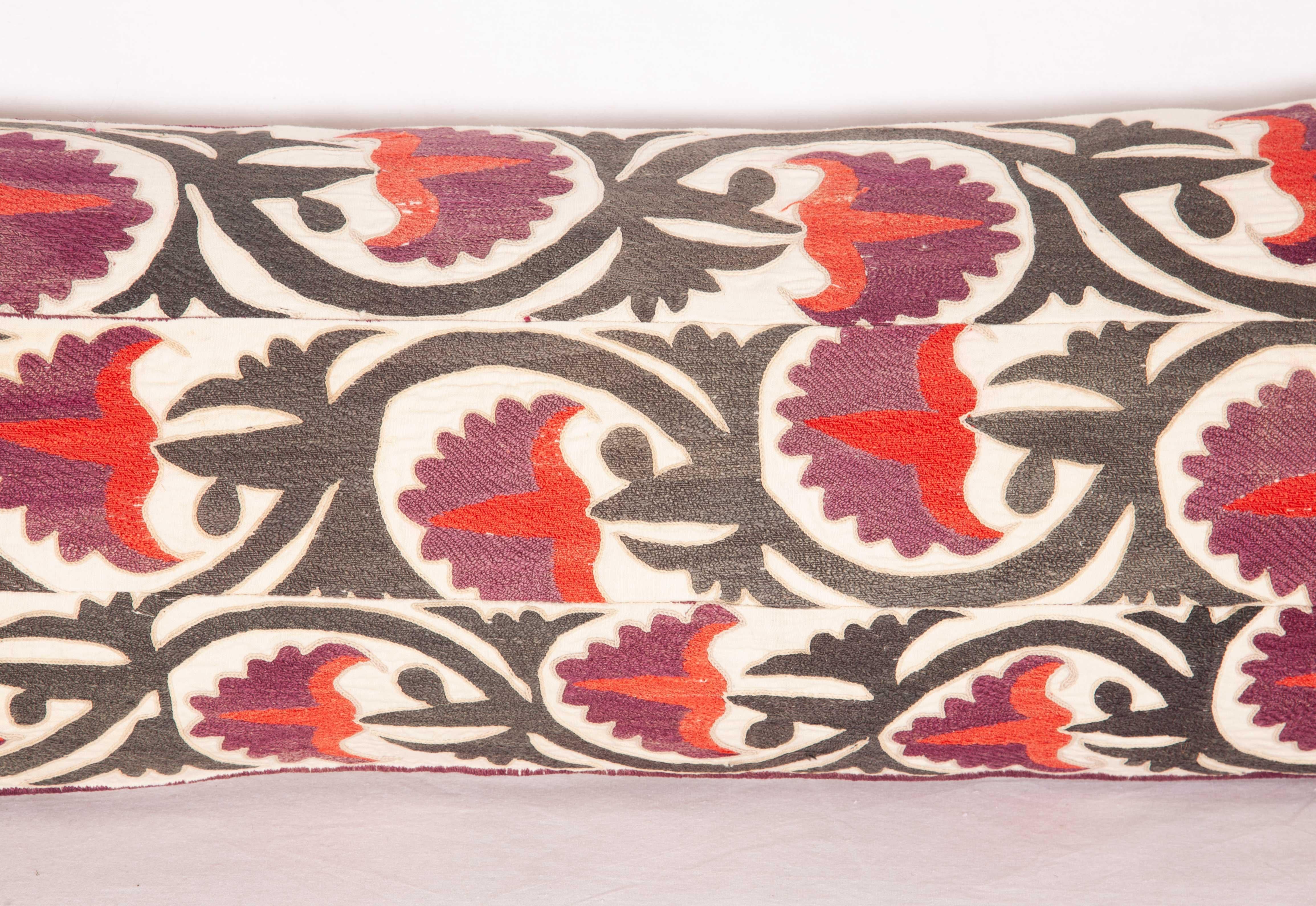 Embroidered Suzani Lumbar Pillow Case Made from an Early 20th Century Samarkand Suzani