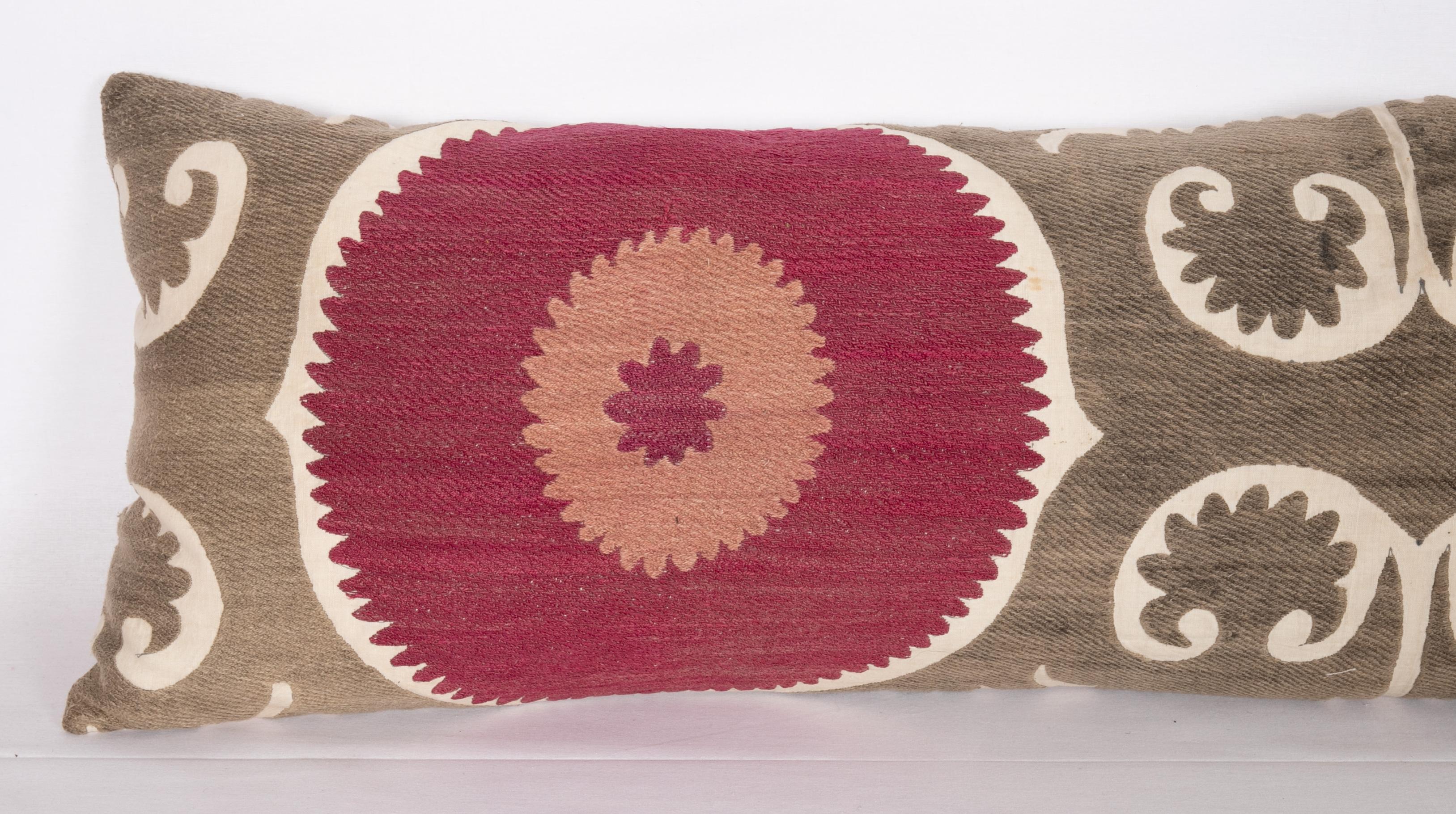 Embroidered Suzani Lumbar Pillow Case Made from an Early 20th Century Samarkand Suzani