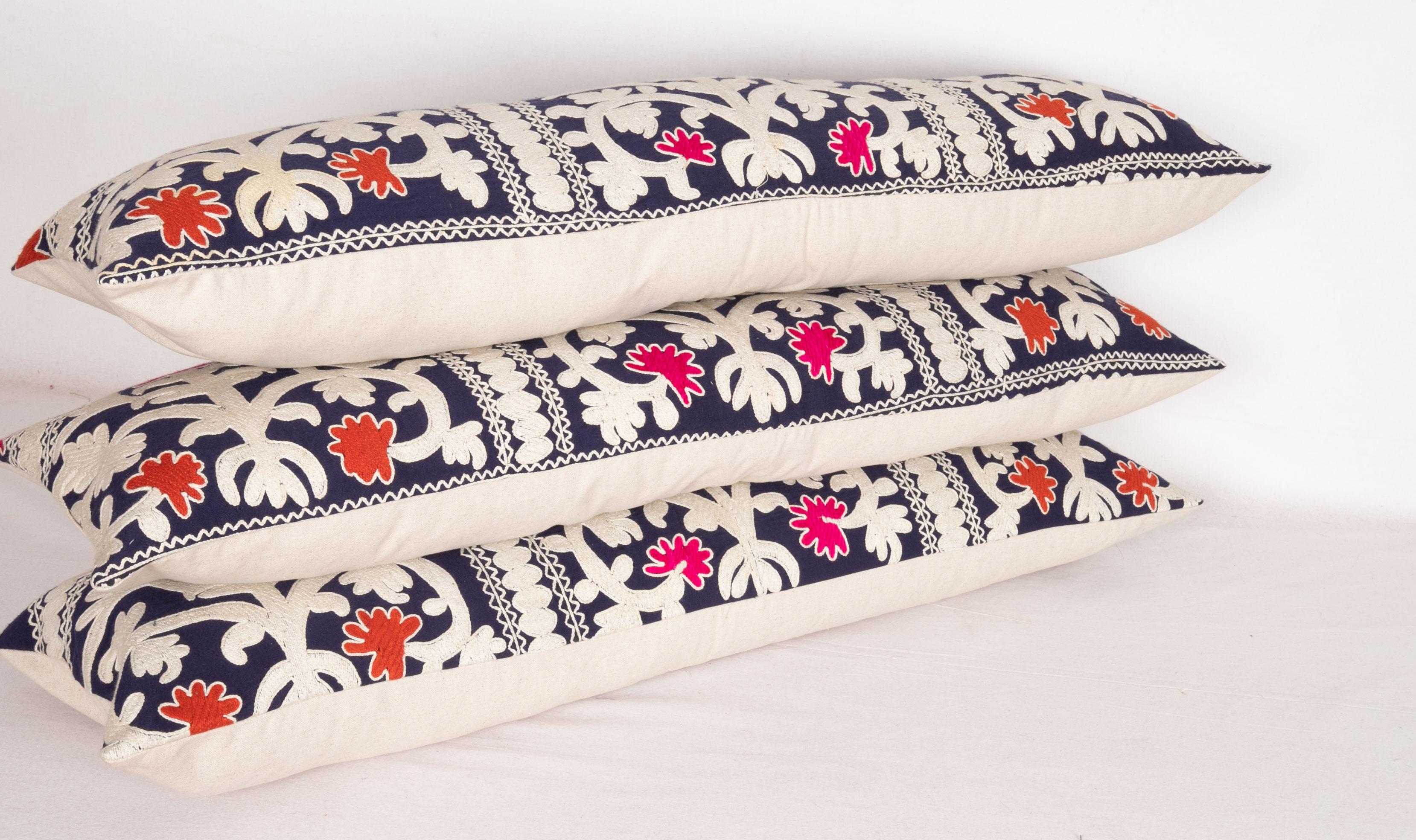 Embroidered Suzani Lumbar Pillow Cases Fashioned from an Uzbek Suzani, 1960s For Sale