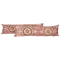 Retro Suzani Lumbar Pillow Cases Fashioned from All-Over Embroidered Tashket Suzani