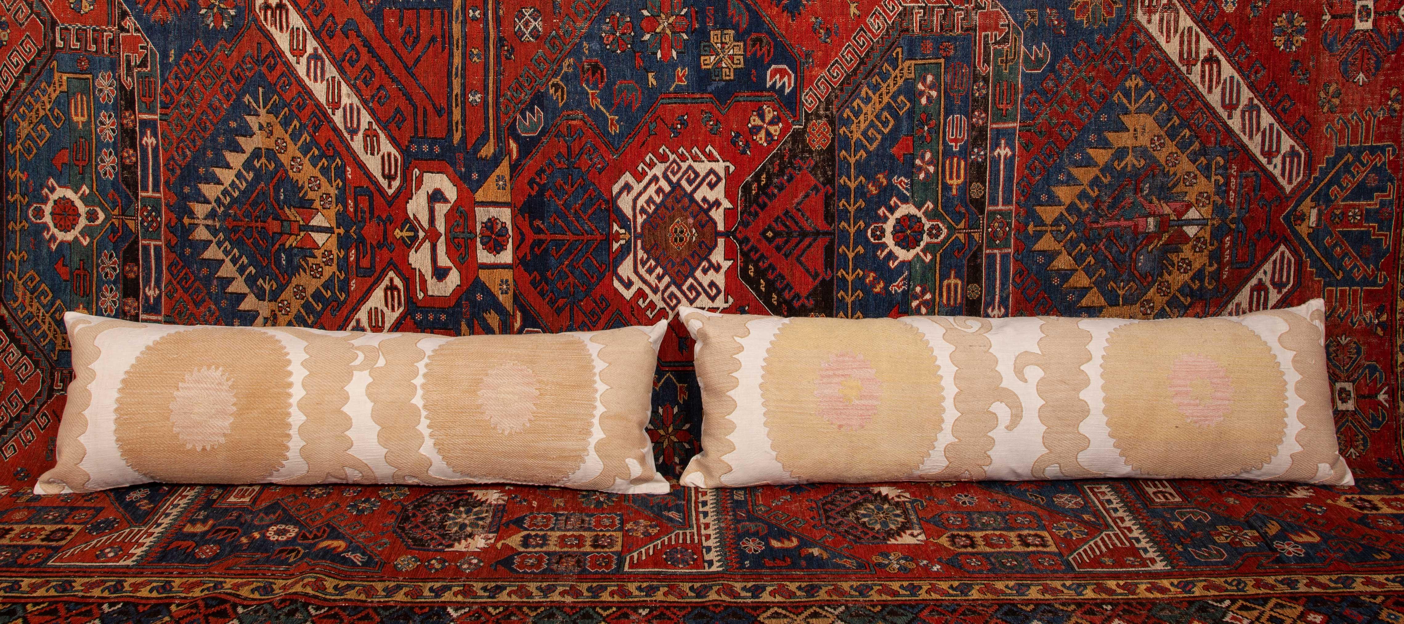 Embroidered Suzani Lumbar Pillow Cases Made from a Neutral Uzbek Suzani, Mid-20th Century