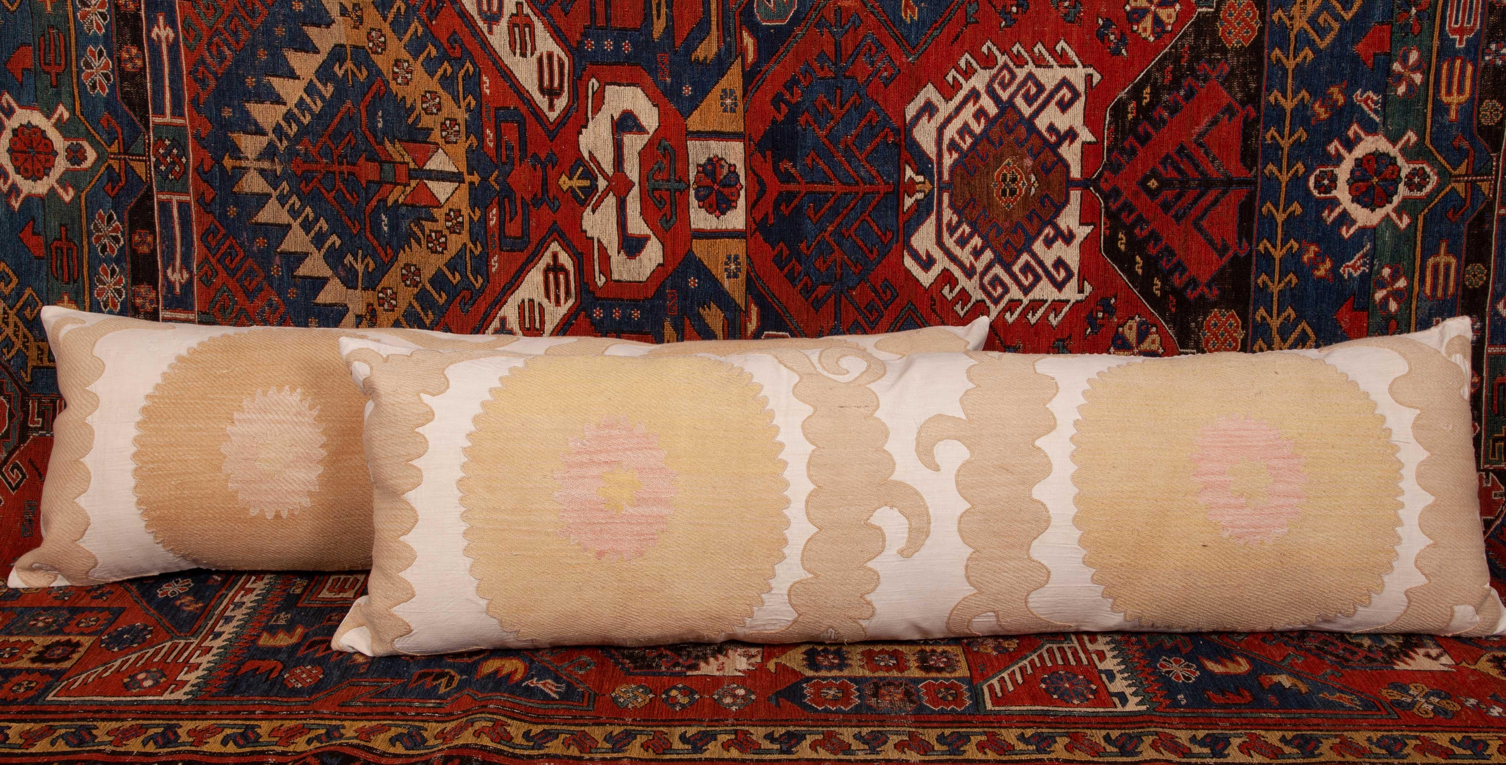 Suzani Lumbar Pillow Cases Made from a Neutral Uzbek Suzani, Mid-20th Century In Good Condition In Istanbul, TR