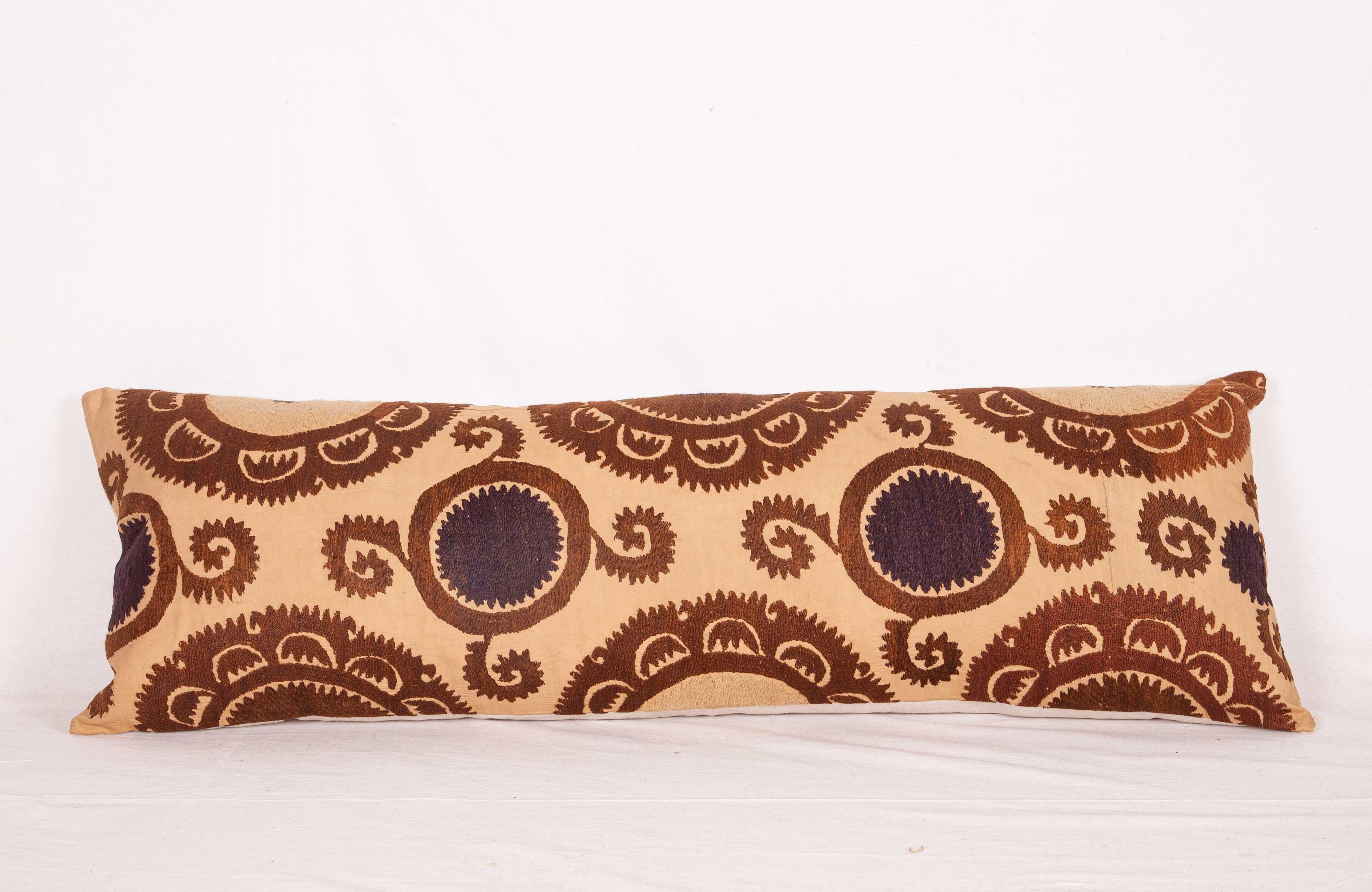 Embroidered Suzani Lumbar Pillow Cases Made from a Neutral Uzbek Suzani, Mid-20th Century For Sale