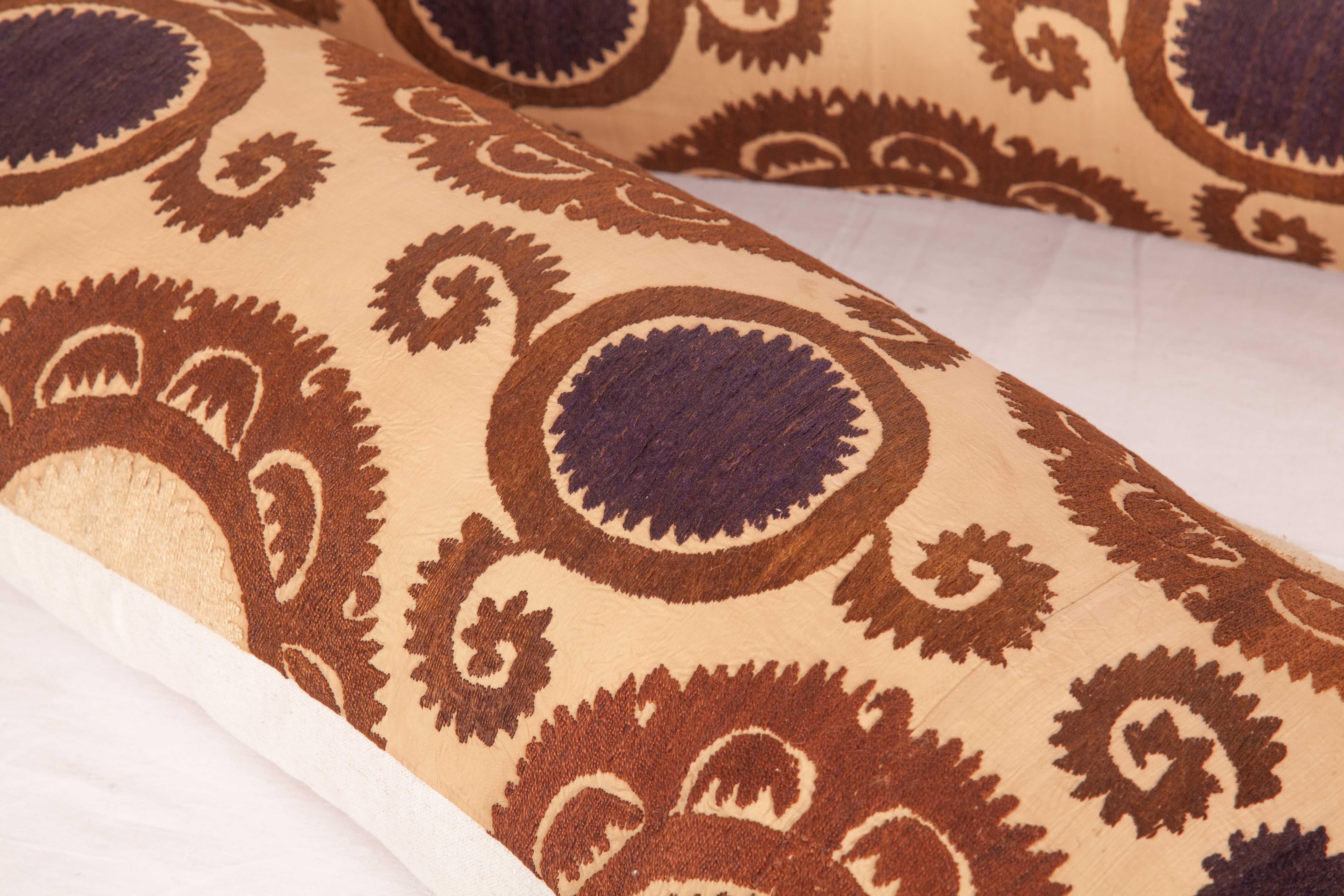 Cotton Suzani Lumbar Pillow Cases Made from a Neutral Uzbek Suzani, Mid-20th Century For Sale