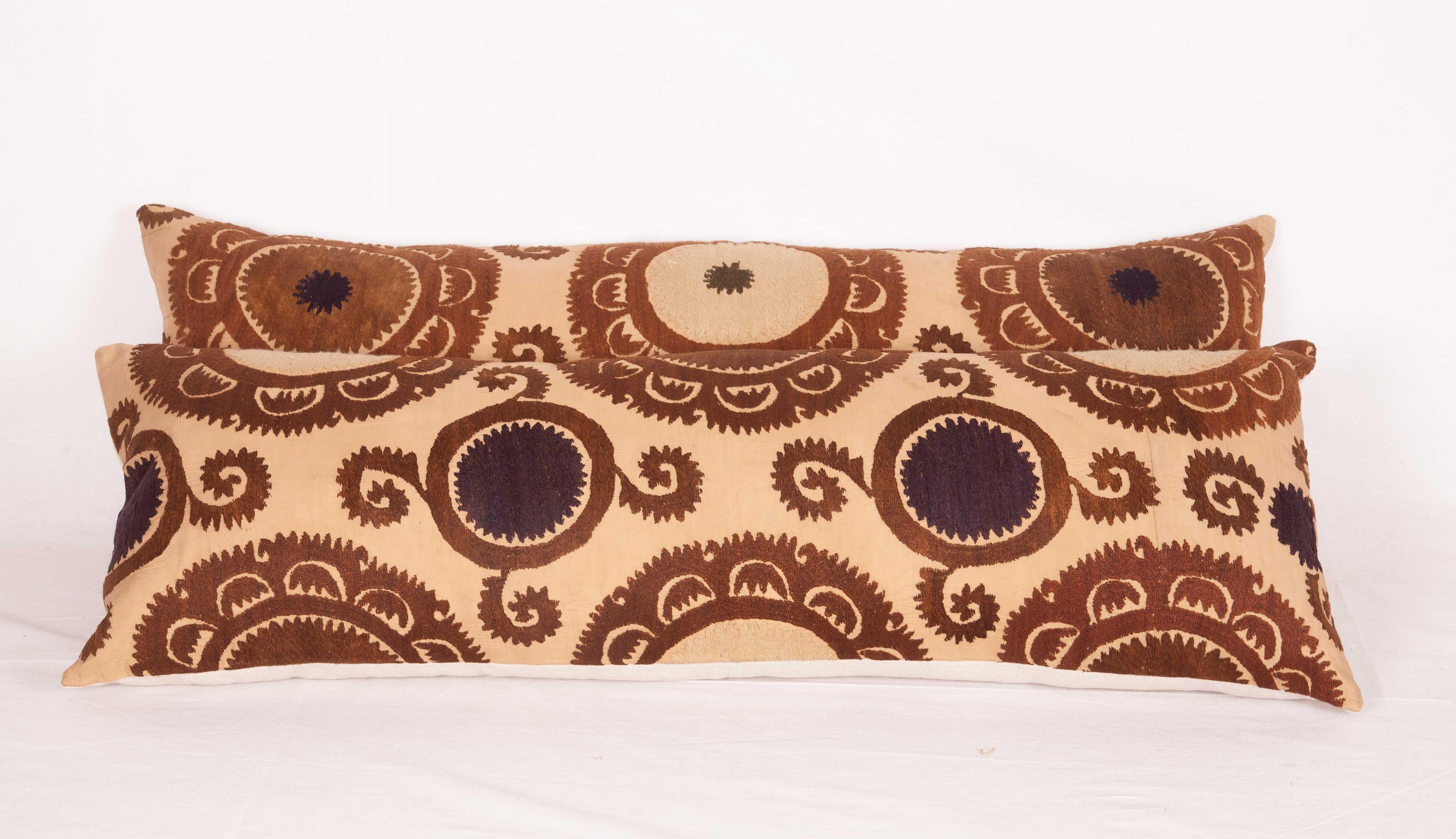 Suzani Lumbar Pillow Cases Made from a Neutral Uzbek Suzani, Mid-20th Century For Sale 1