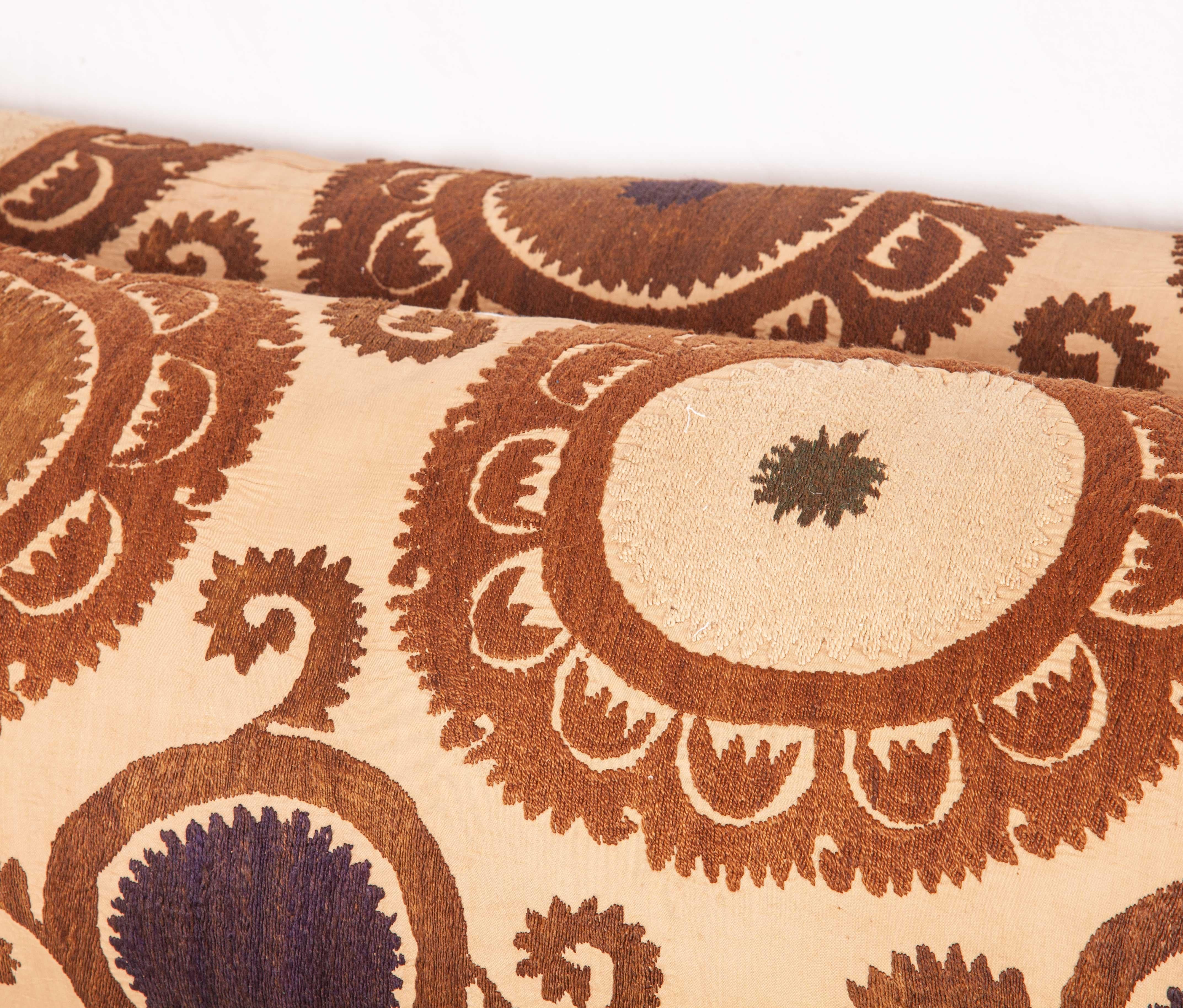 Suzani Lumbar Pillow Cases Made from a Neutral Uzbek Suzani, Mid-20th Century For Sale 2