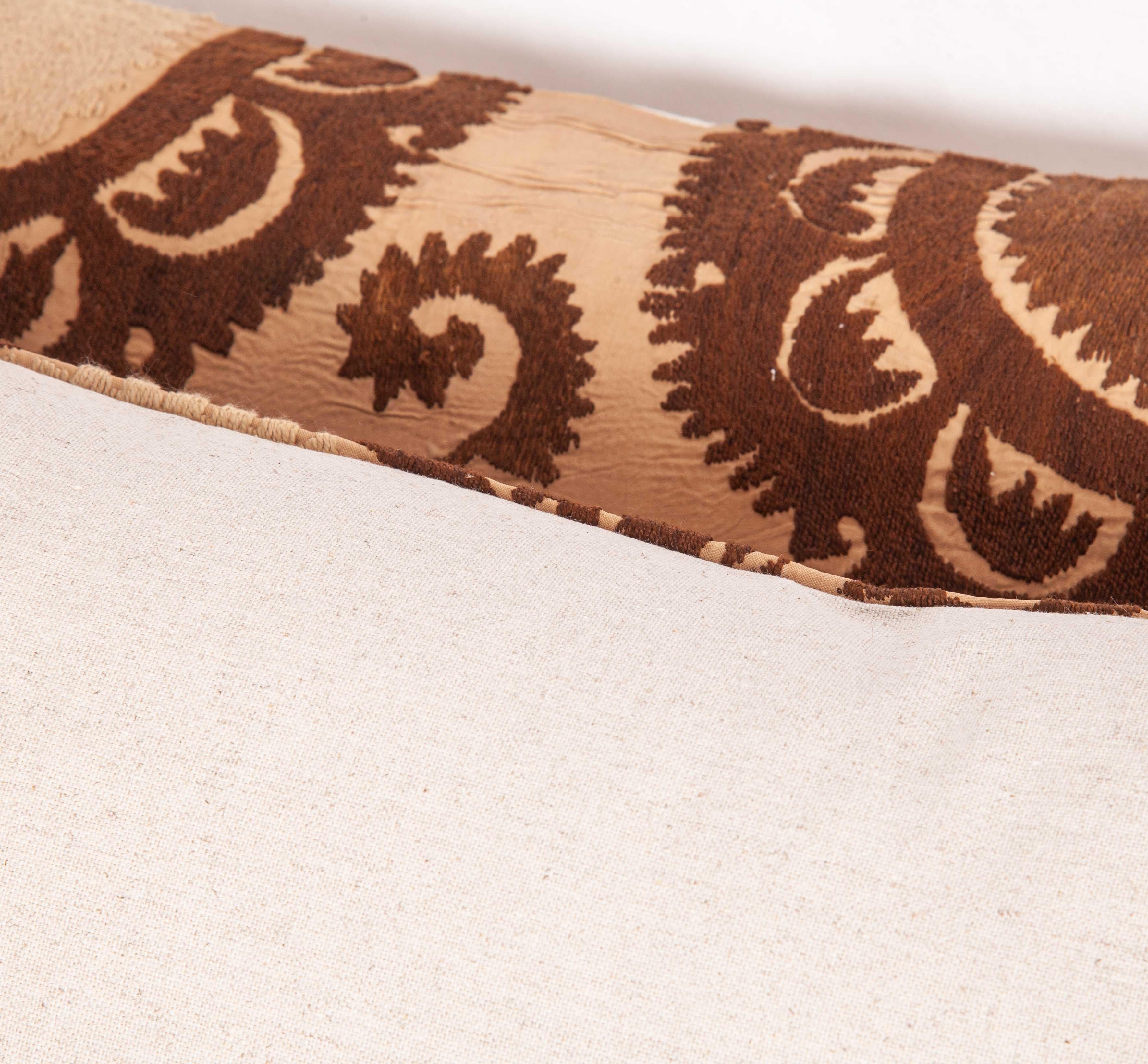 Suzani Lumbar Pillow Cases Made from a Neutral Uzbek Suzani, Mid-20th Century For Sale 3