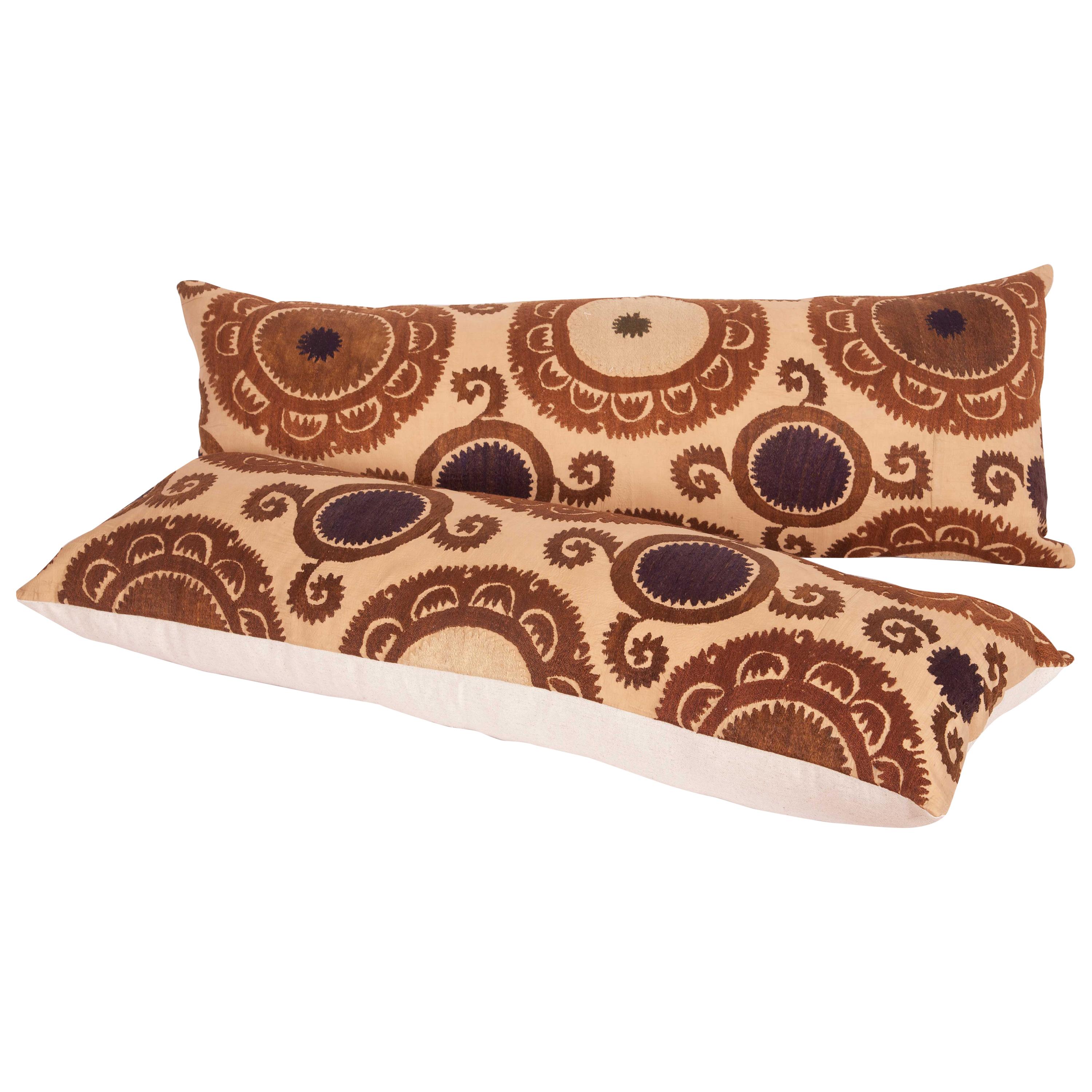Suzani Lumbar Pillow Cases Made from a Neutral Uzbek Suzani, Mid-20th Century For Sale