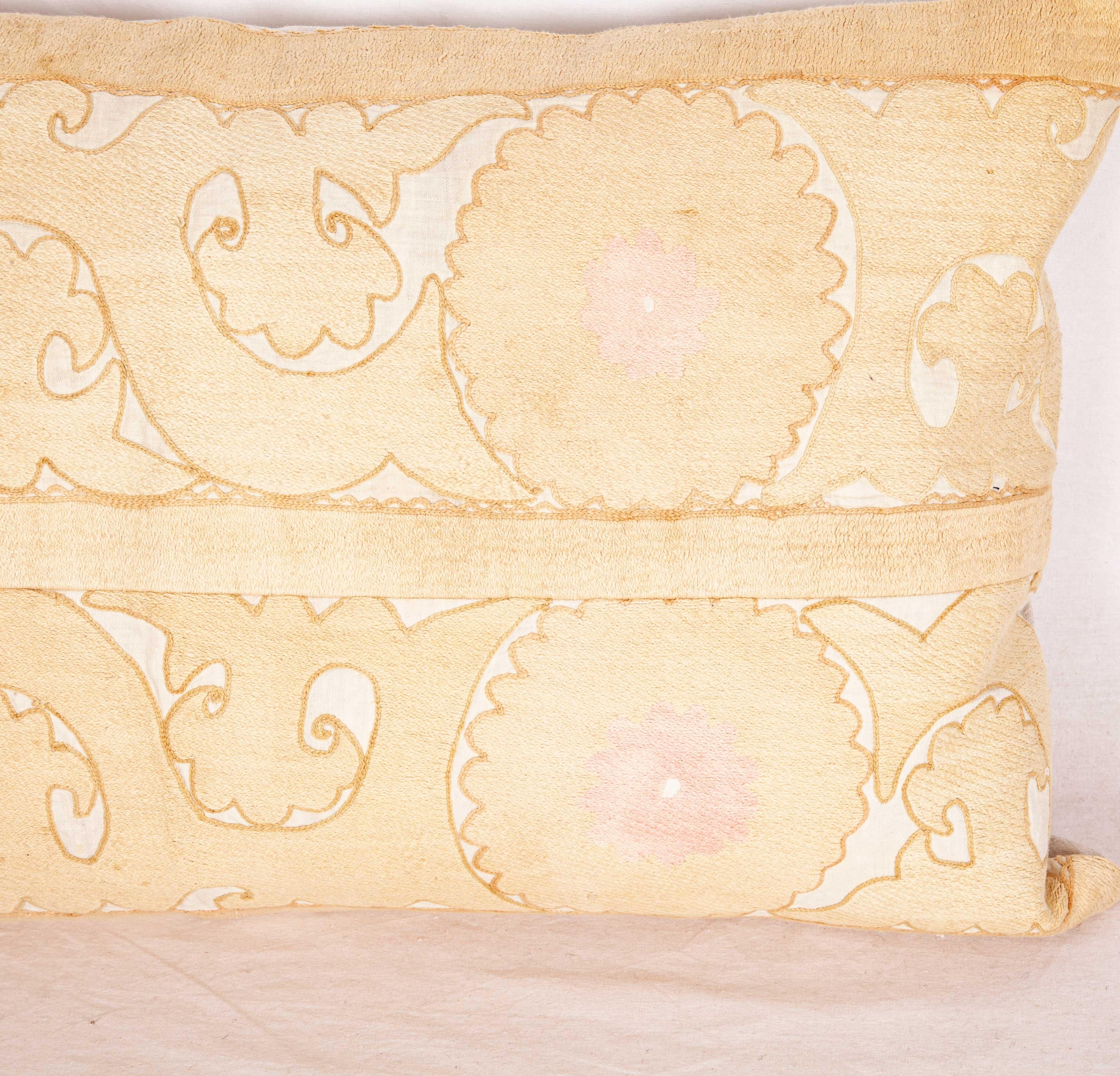 Embroidered Suzani Lumbar Pillow Cases Made from a Vintage Uzbek Suzani, Mid-20th Century For Sale