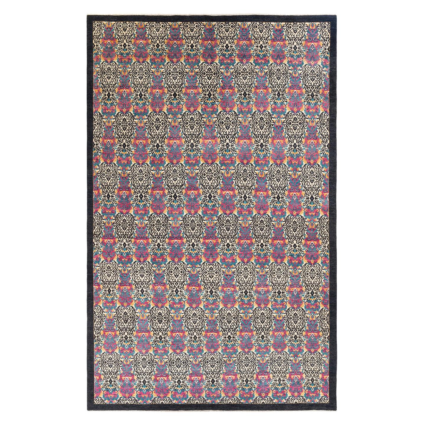 Suzani, One-of-a-Kind Hand-Knotted Area Rug, Black