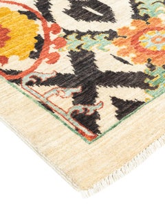 Suzani, One-of-a-Kind Hand-Knotted Area Rug, Ivory
