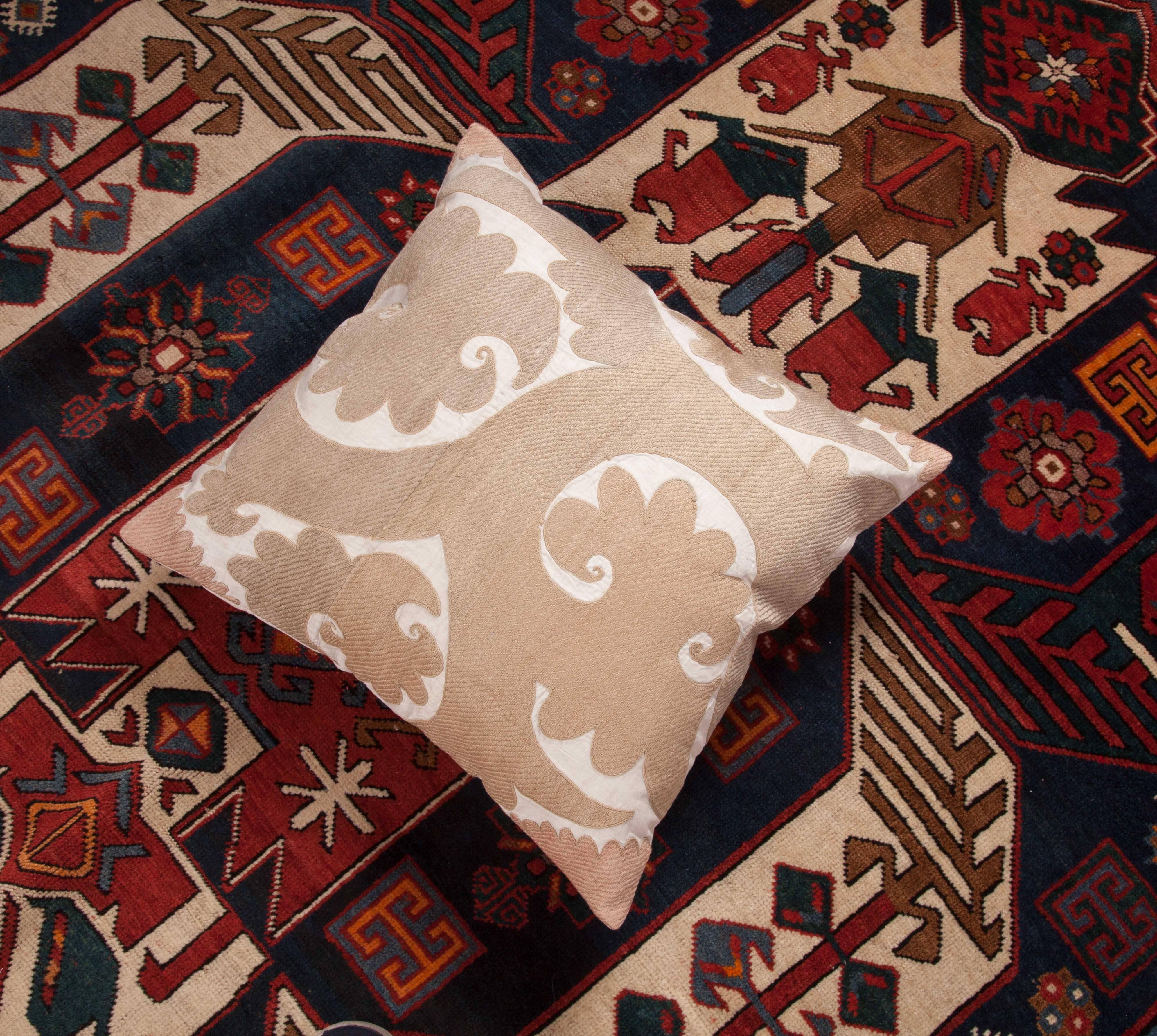 Cotton Suzani Pillow Case Fashioned from Mid-20th Century Samarkand Suzani, Uzbekistan