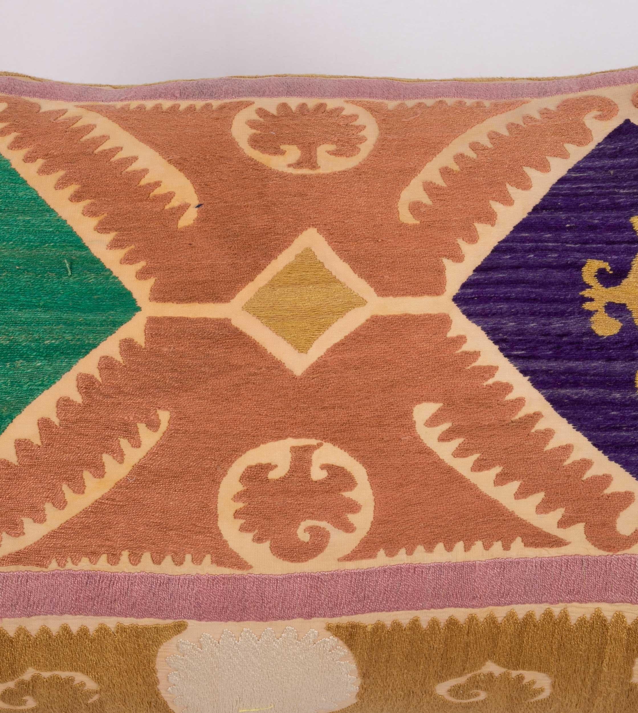 Embroidered Suzani Pillow Case Made from a Vintage Uzbek Suzani, Mid-20th Century For Sale
