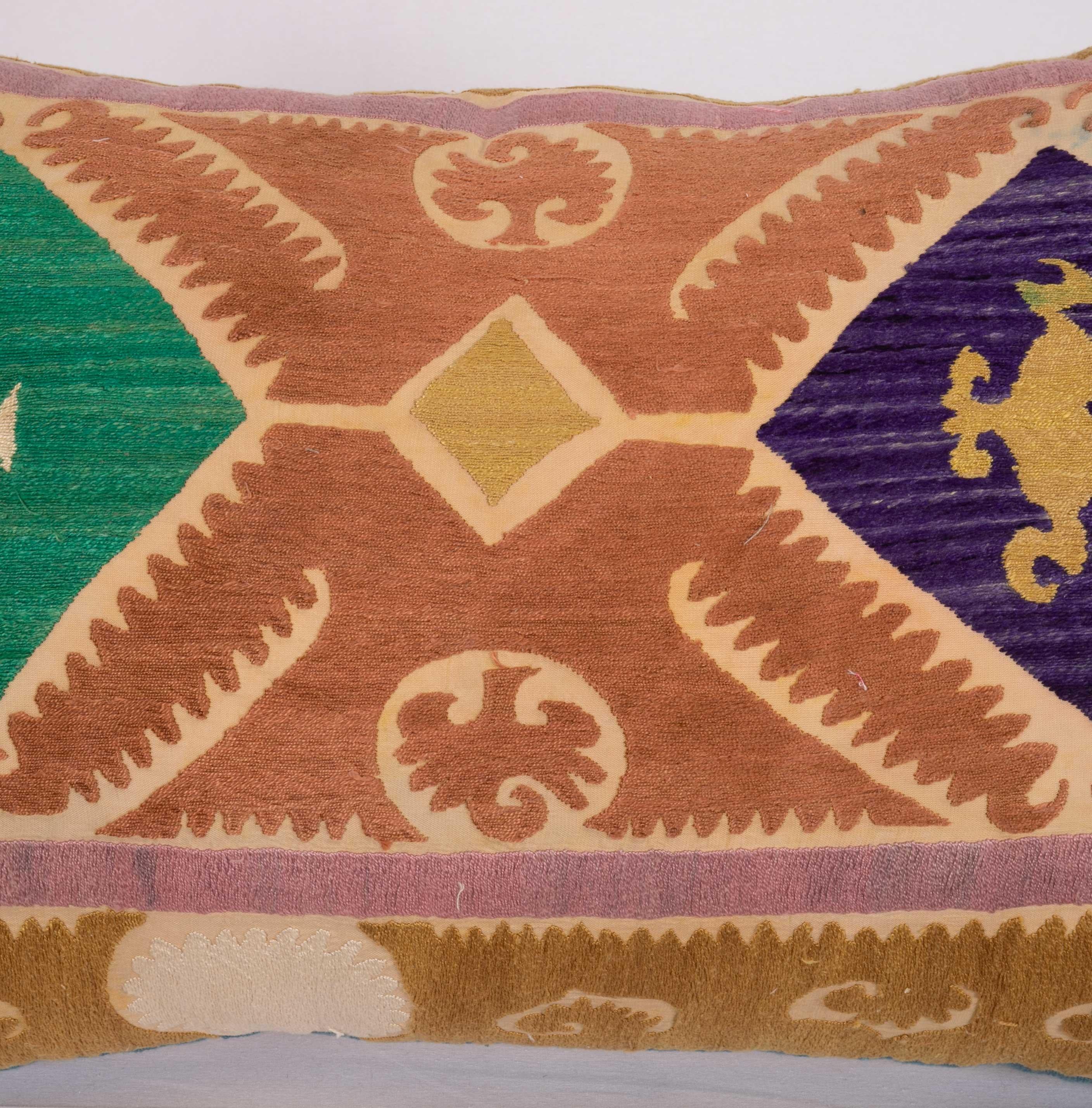 Embroidered Suzani Pillow Case Made from a Vintage Uzbek Suzani, Mid-20th Century