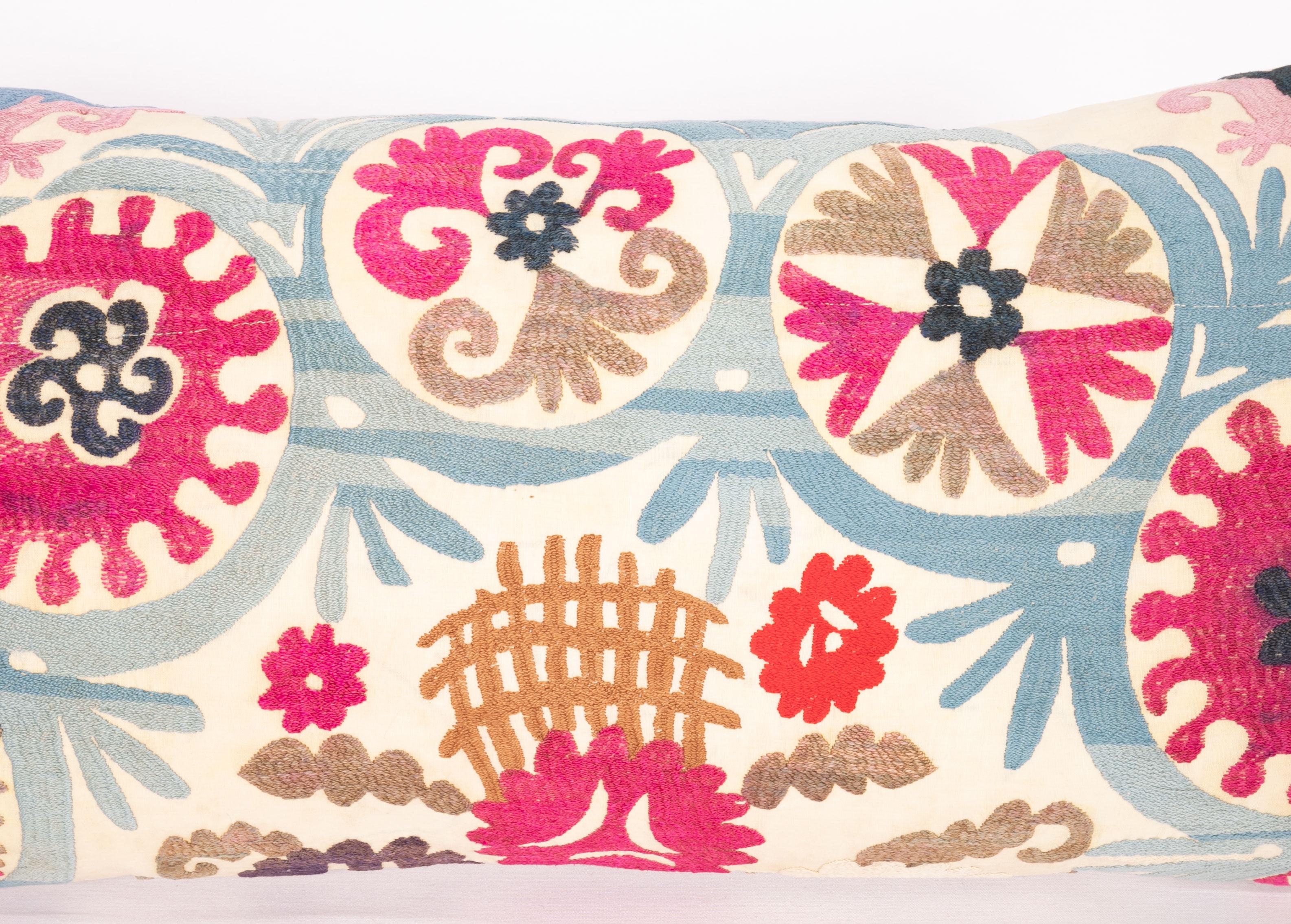 Suzani Lumbar Pillow Case Made from a Vintage Uzbek Suzani, Mid-20th Century In Good Condition For Sale In Istanbul, TR