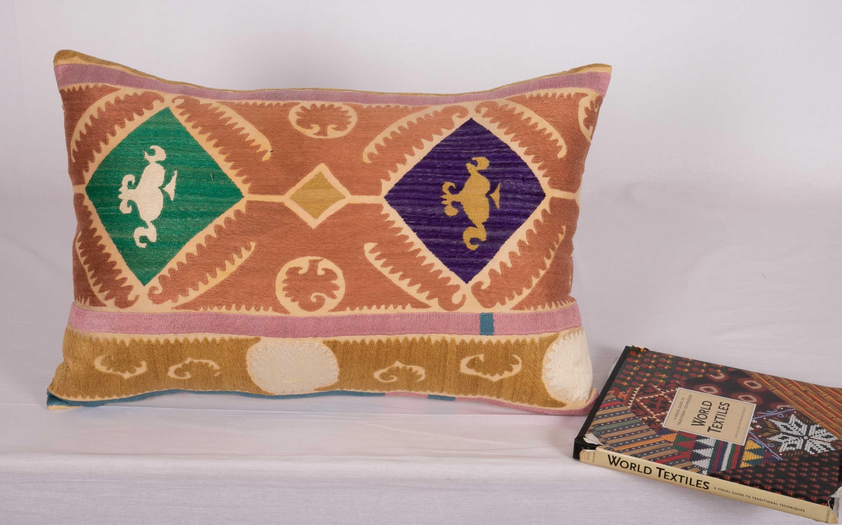 Cotton Suzani Pillow Case Made from a Vintage Uzbek Suzani, Mid-20th Century For Sale