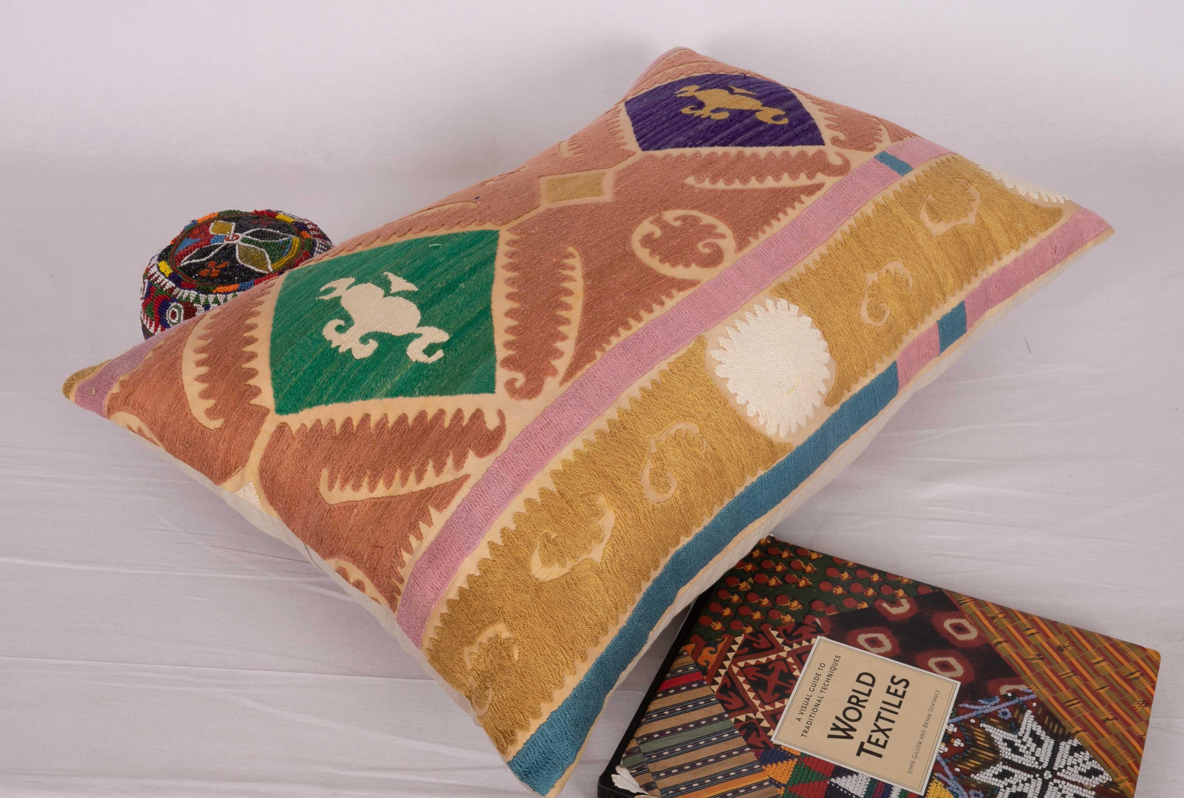 Suzani Pillow Case Made from a Vintage Uzbek Suzani, Mid-20th Century For Sale 1