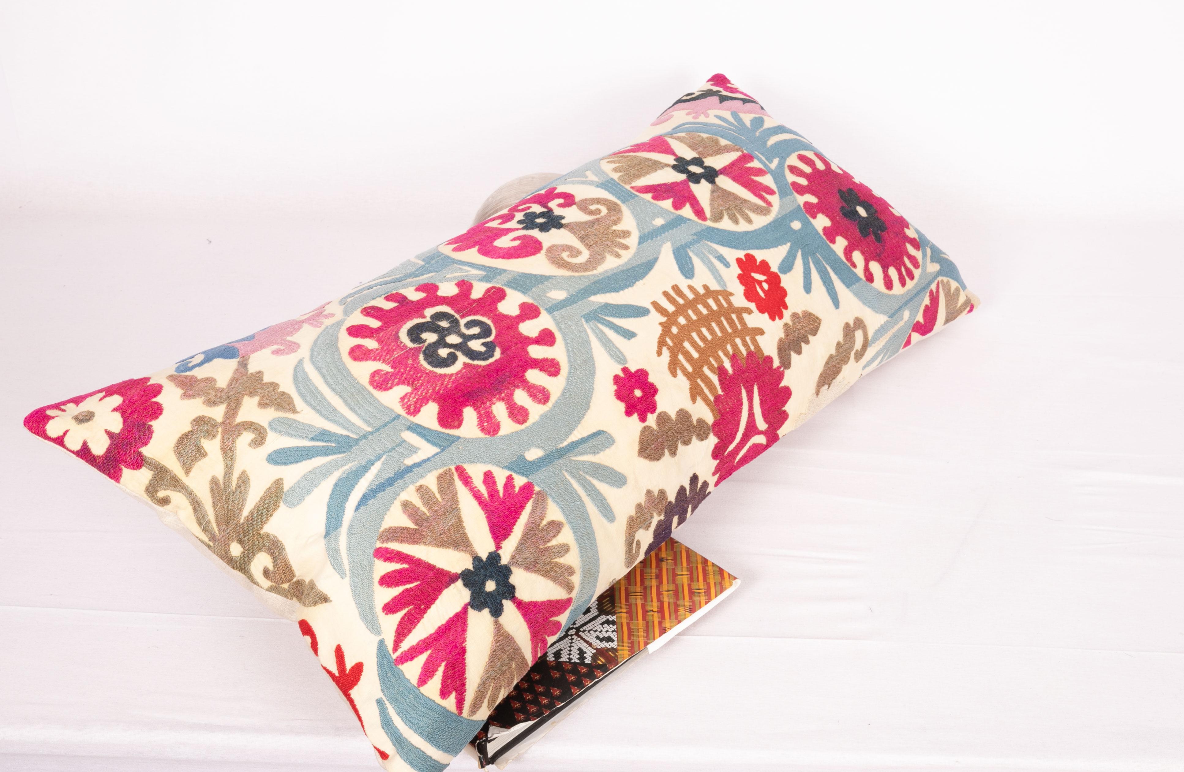 Suzani Lumbar Pillow Case Made from a Vintage Uzbek Suzani, Mid-20th Century For Sale 2