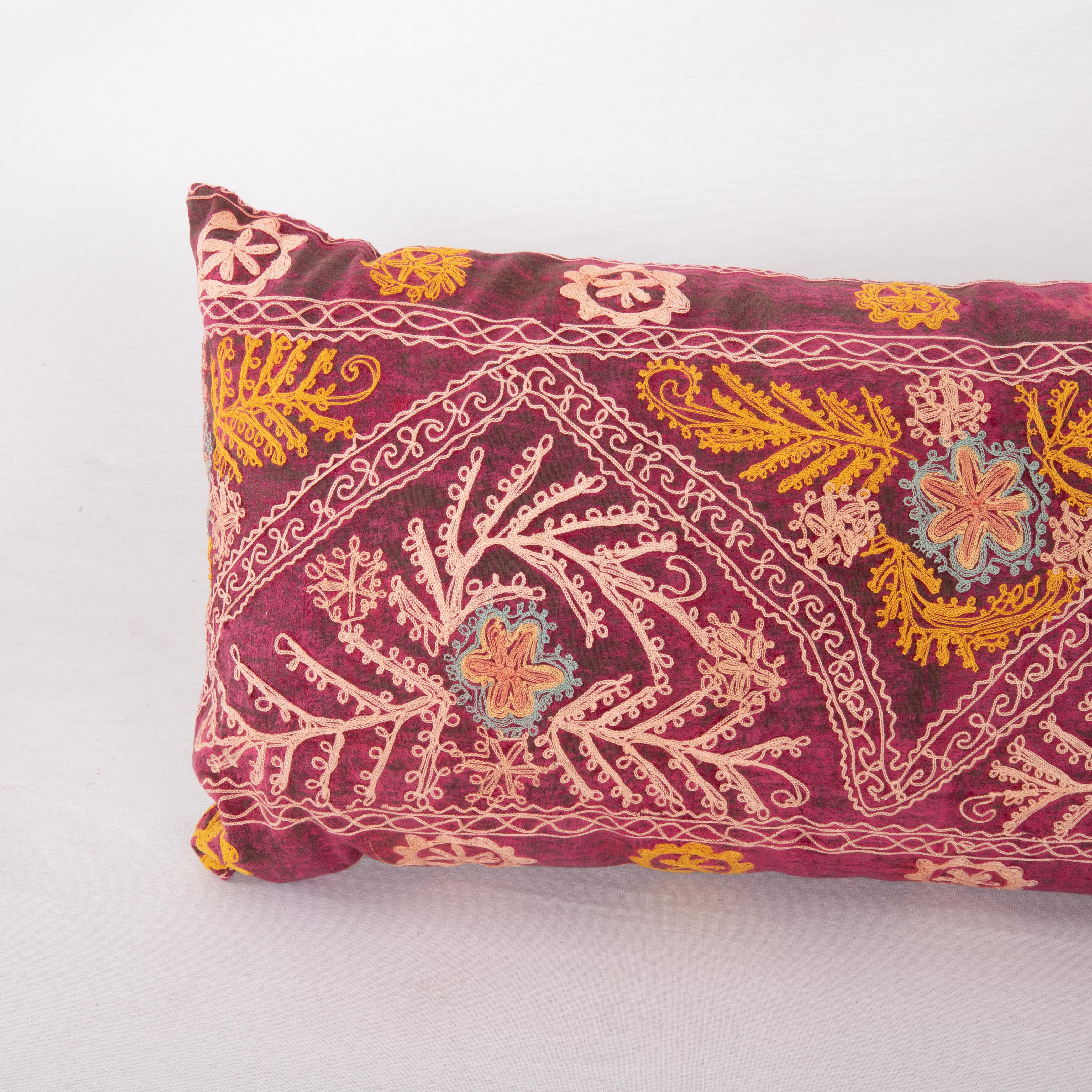 Uzbek Suzani Pillow Case Made from a Vintage Velvet Ground Suzani, Mid-20th Century For Sale