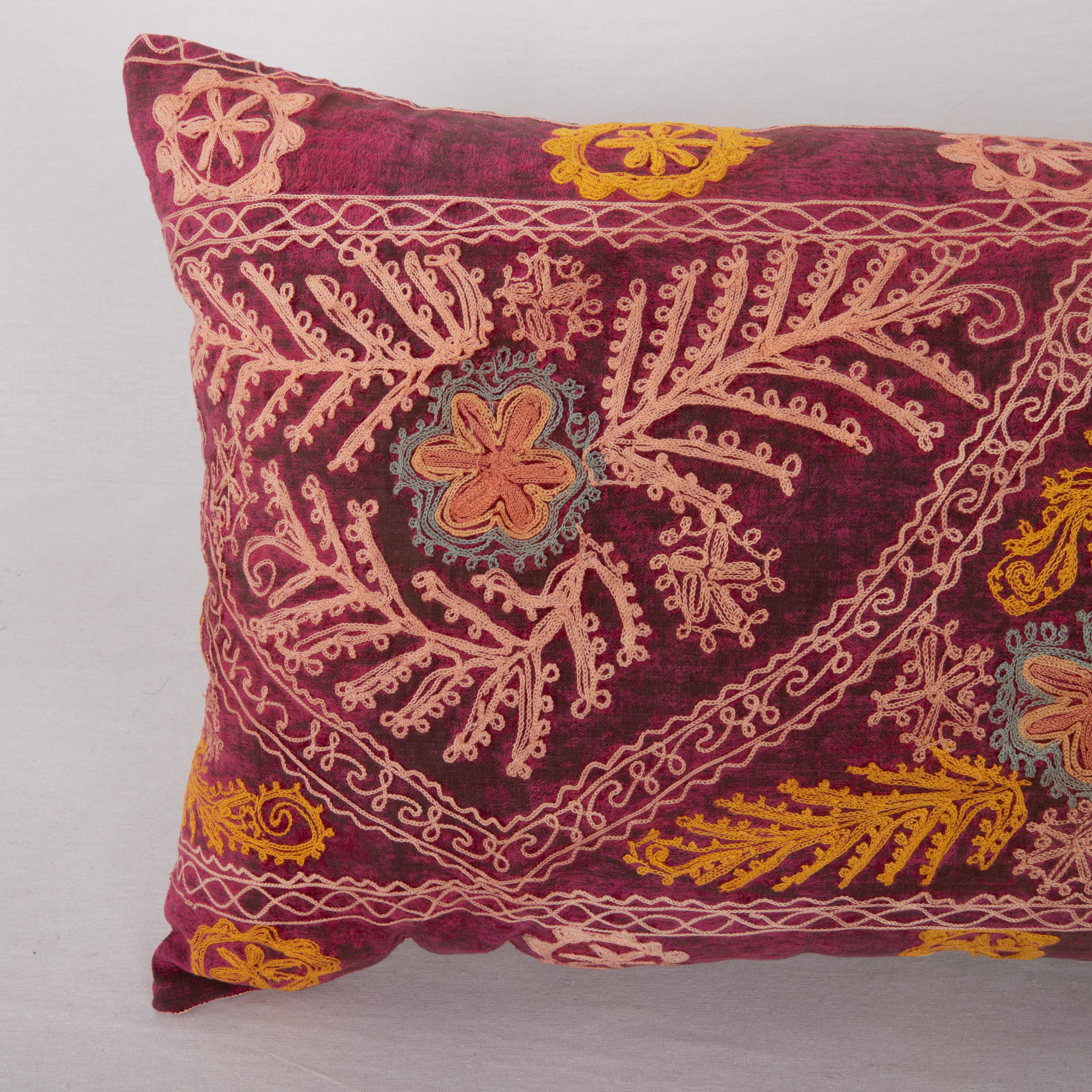 Uzbek Suzani Pillow Case Made from a Vintage Velvet Ground Suzani, Mid-20th C For Sale