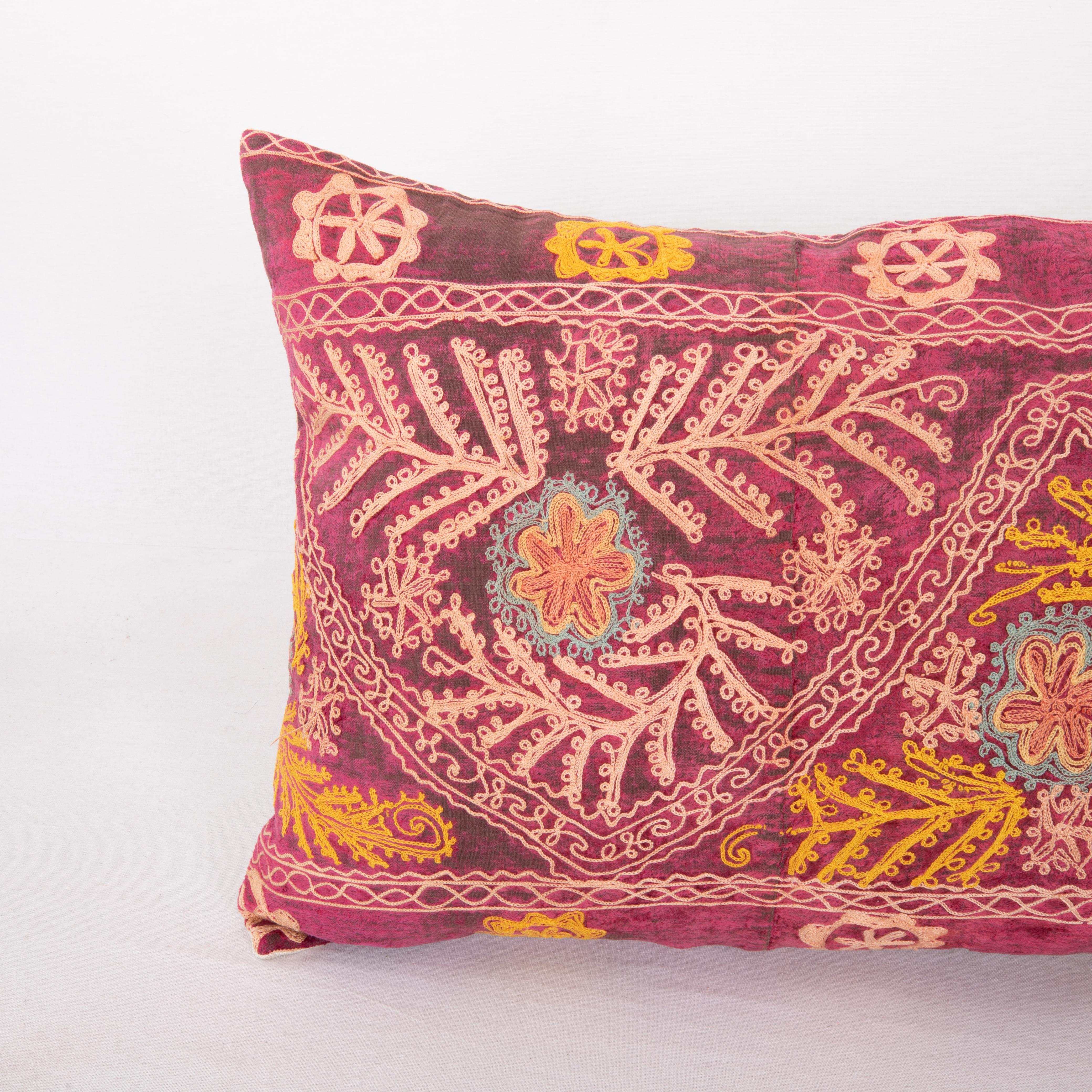 Uzbek Suzani Pillow Case Made from a Vintage Velvet Ground Suzani, Mid-20th Century For Sale