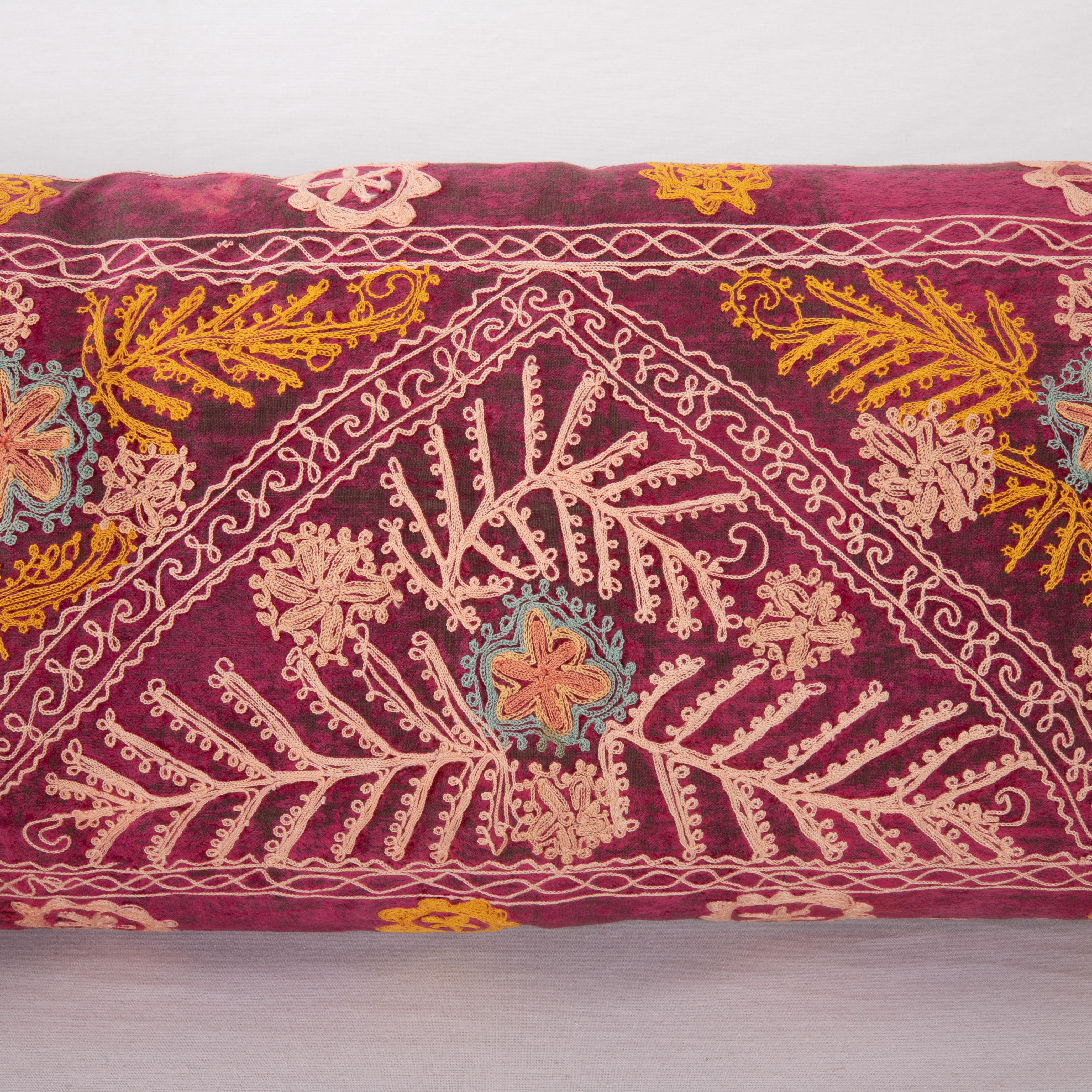 Embroidered Suzani Pillow Case Made from a Vintage Velvet Ground Suzani, Mid-20th Century For Sale