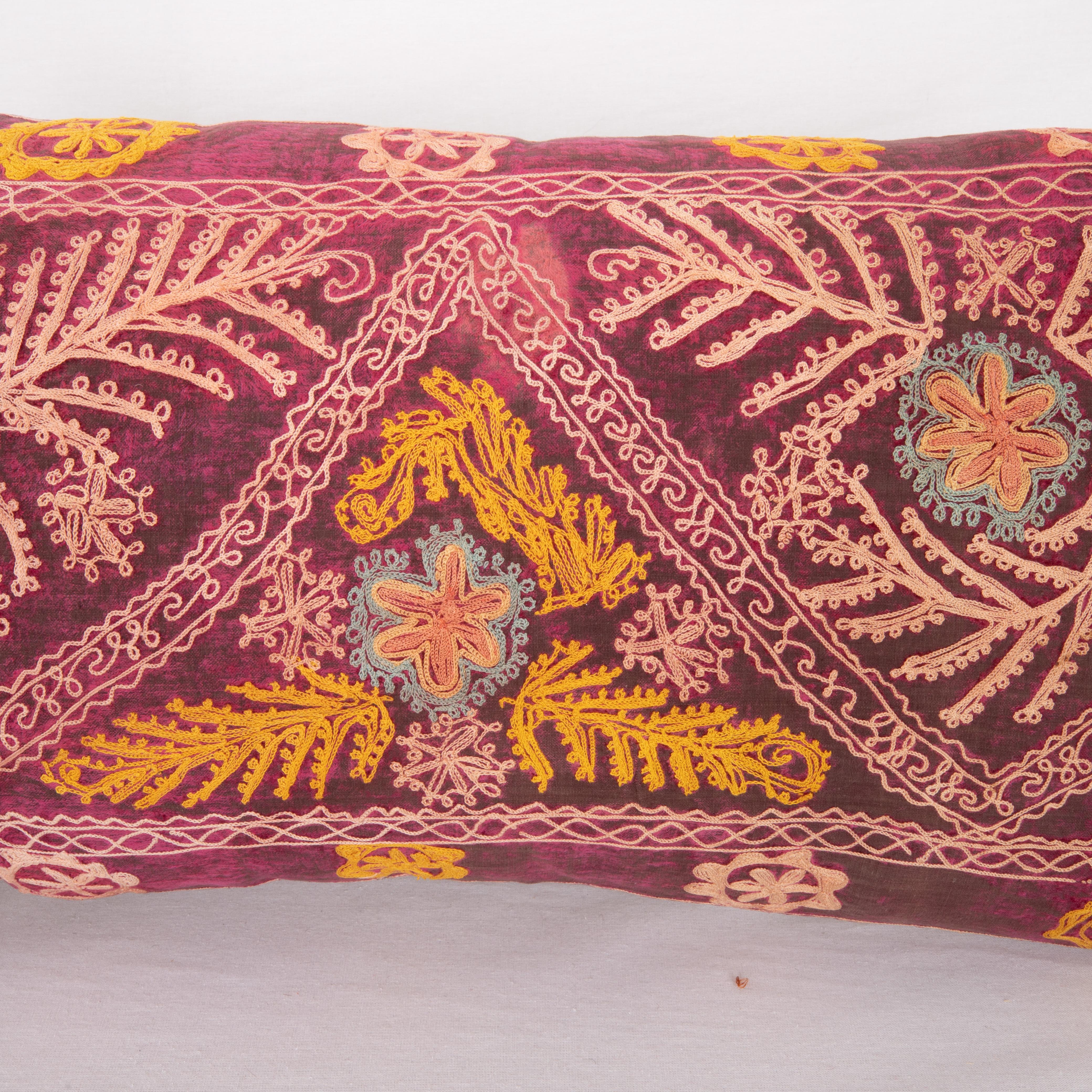 Embroidered Suzani Pillow Case Made from a Vintage Velvet Ground Suzani, Mid-20th C For Sale