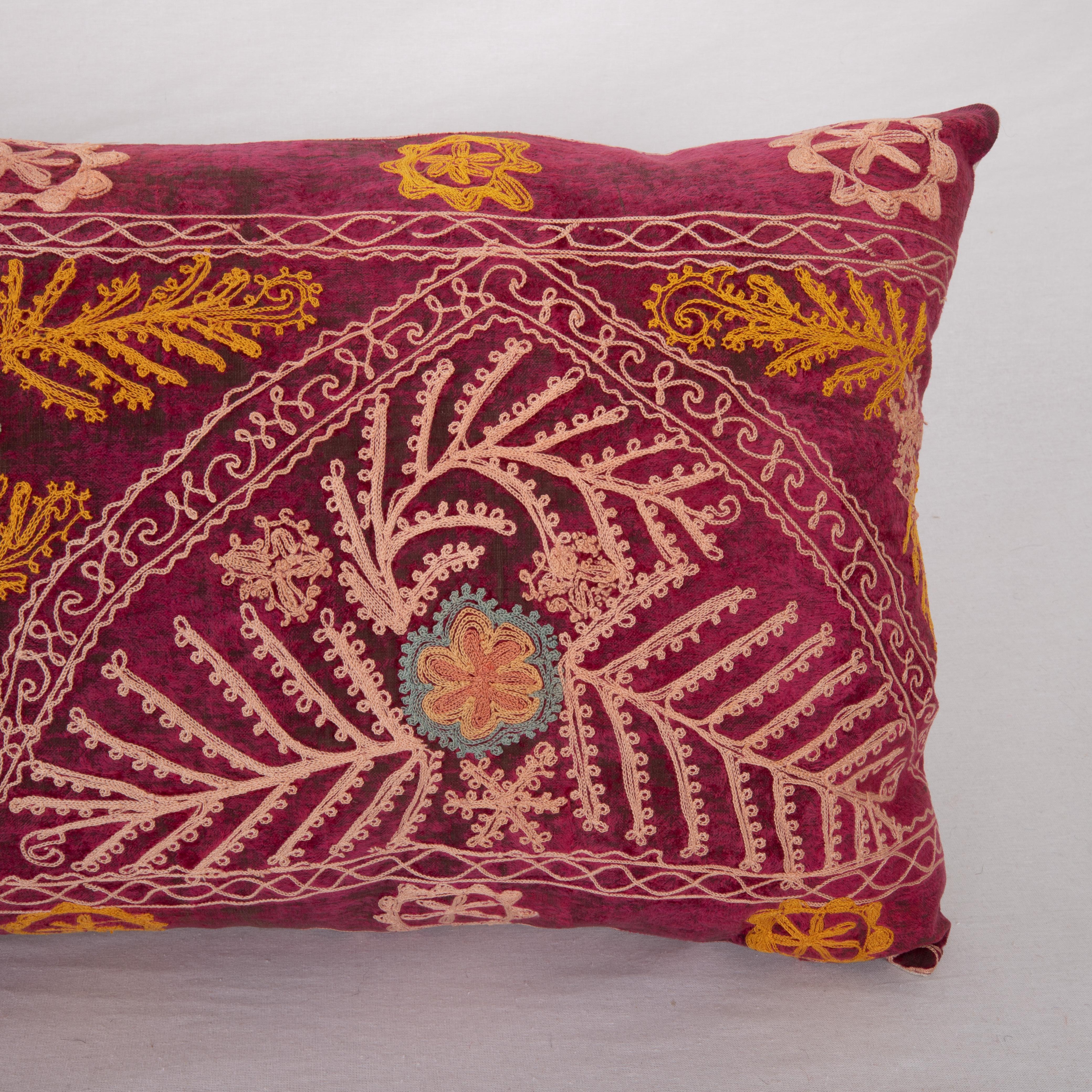 Suzani Pillow Case Made from a Vintage Velvet Ground Suzani, Mid-20th Century In Fair Condition For Sale In Istanbul, TR