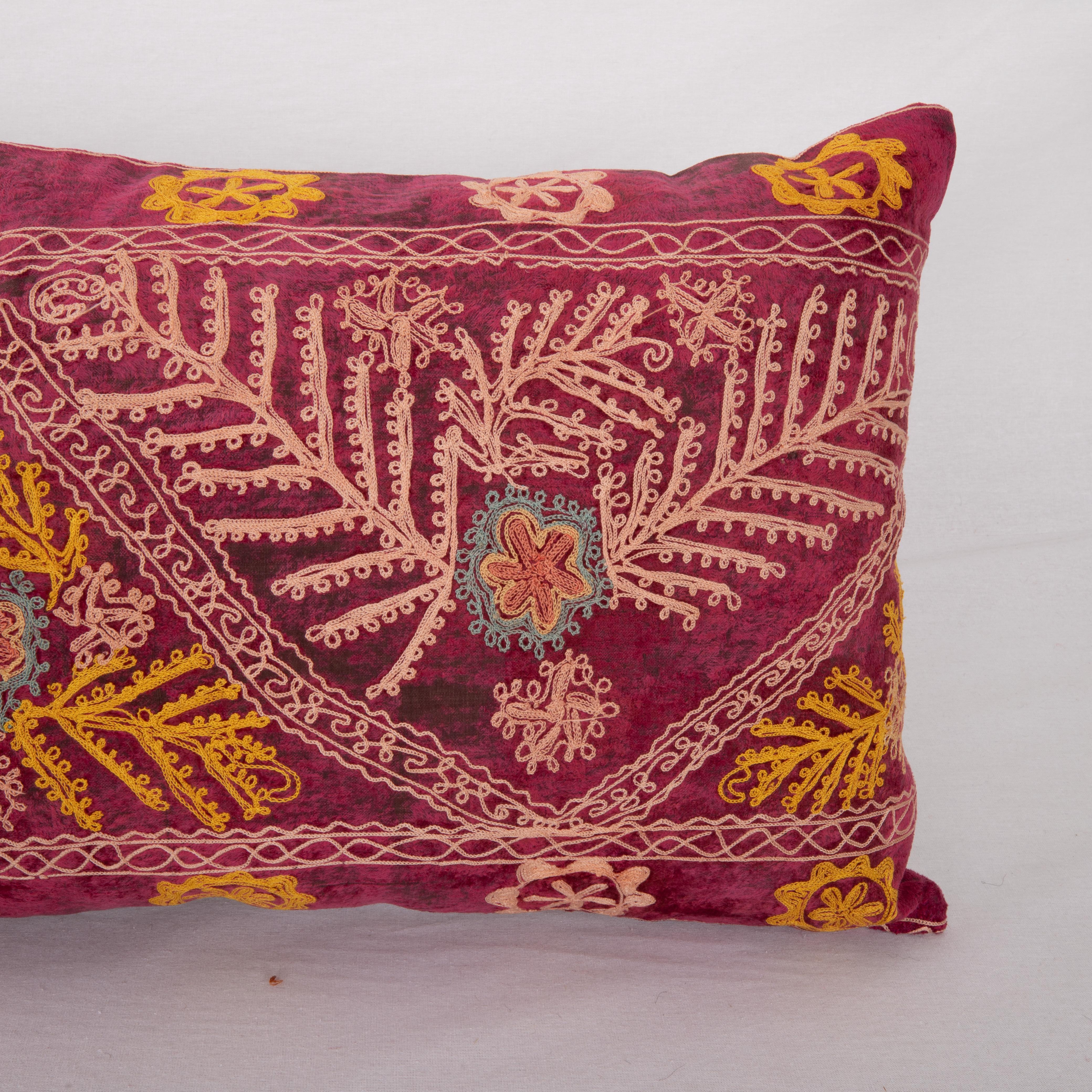 Suzani Pillow Case Made from a Vintage Velvet Ground Suzani, Mid-20th Century In Good Condition For Sale In Istanbul, TR